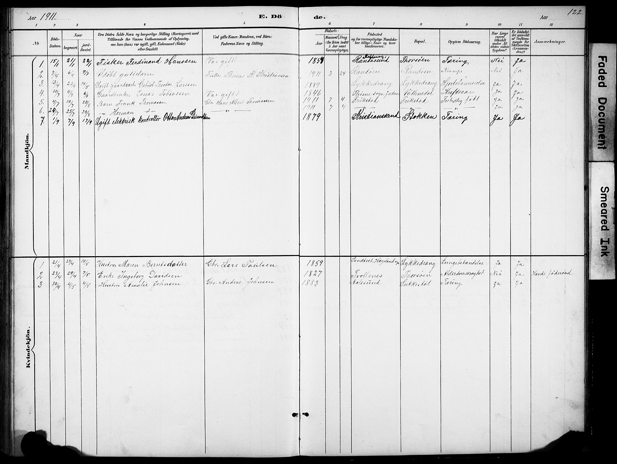 Oddernes sokneprestkontor, SAK/1111-0033/F/Fb/Fbb/L0002: Parish register (copy) no. B 2, 1889-1933, p. 122