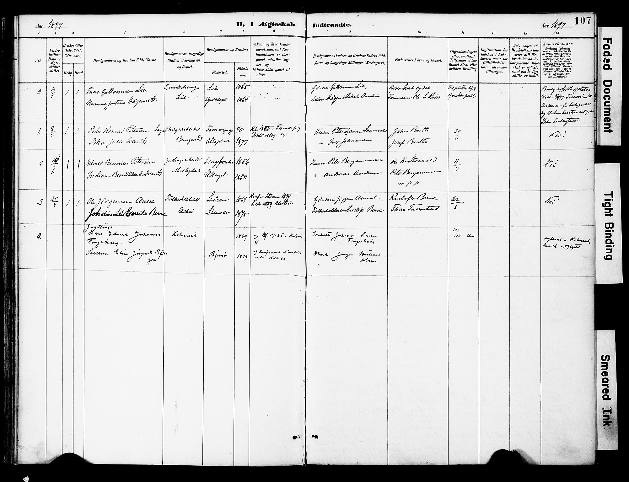 Ministerialprotokoller, klokkerbøker og fødselsregistre - Nord-Trøndelag, SAT/A-1458/742/L0409: Parish register (official) no. 742A02, 1891-1905, p. 107
