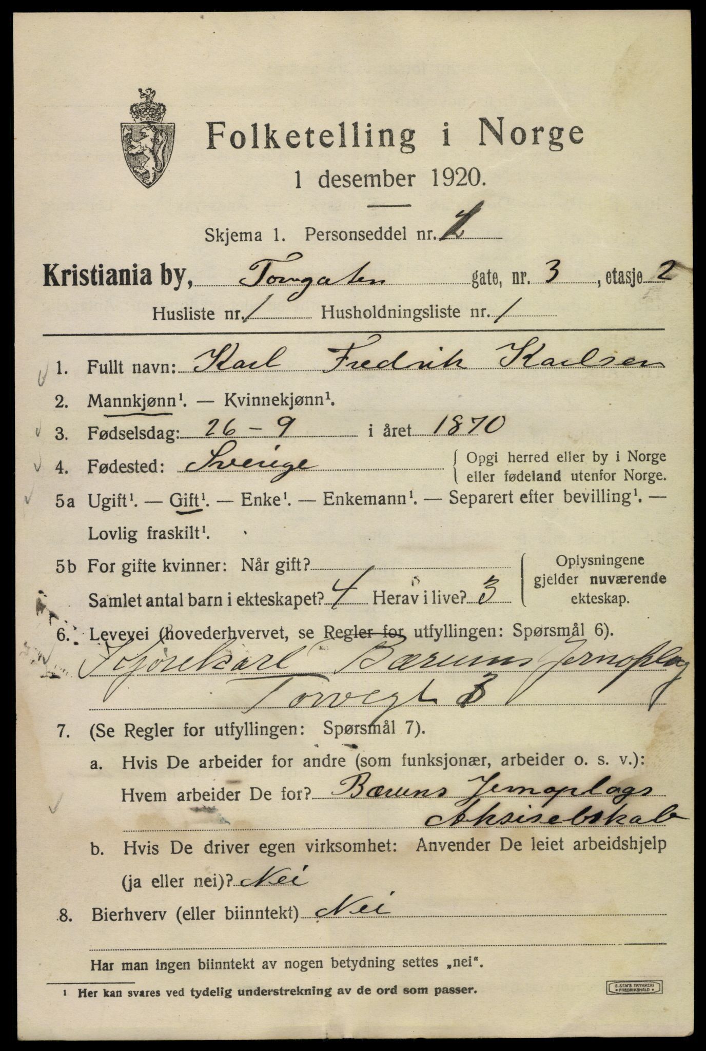 SAO, 1920 census for Kristiania, 1920, p. 593955