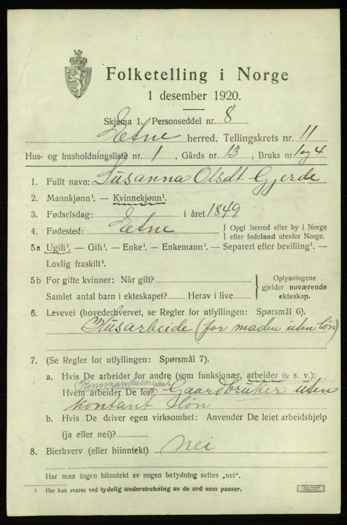 SAB, 1920 census for Etne, 1920, p. 4681