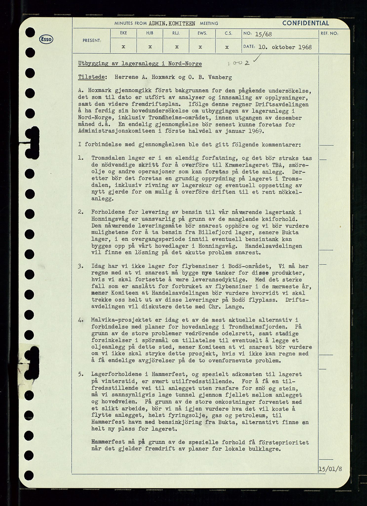 Pa 0982 - Esso Norge A/S, AV/SAST-A-100448/A/Aa/L0002/0004: Den administrerende direksjon Board minutes (styrereferater) / Den administrerende direksjon Board minutes (styrereferater), 1968, p. 94