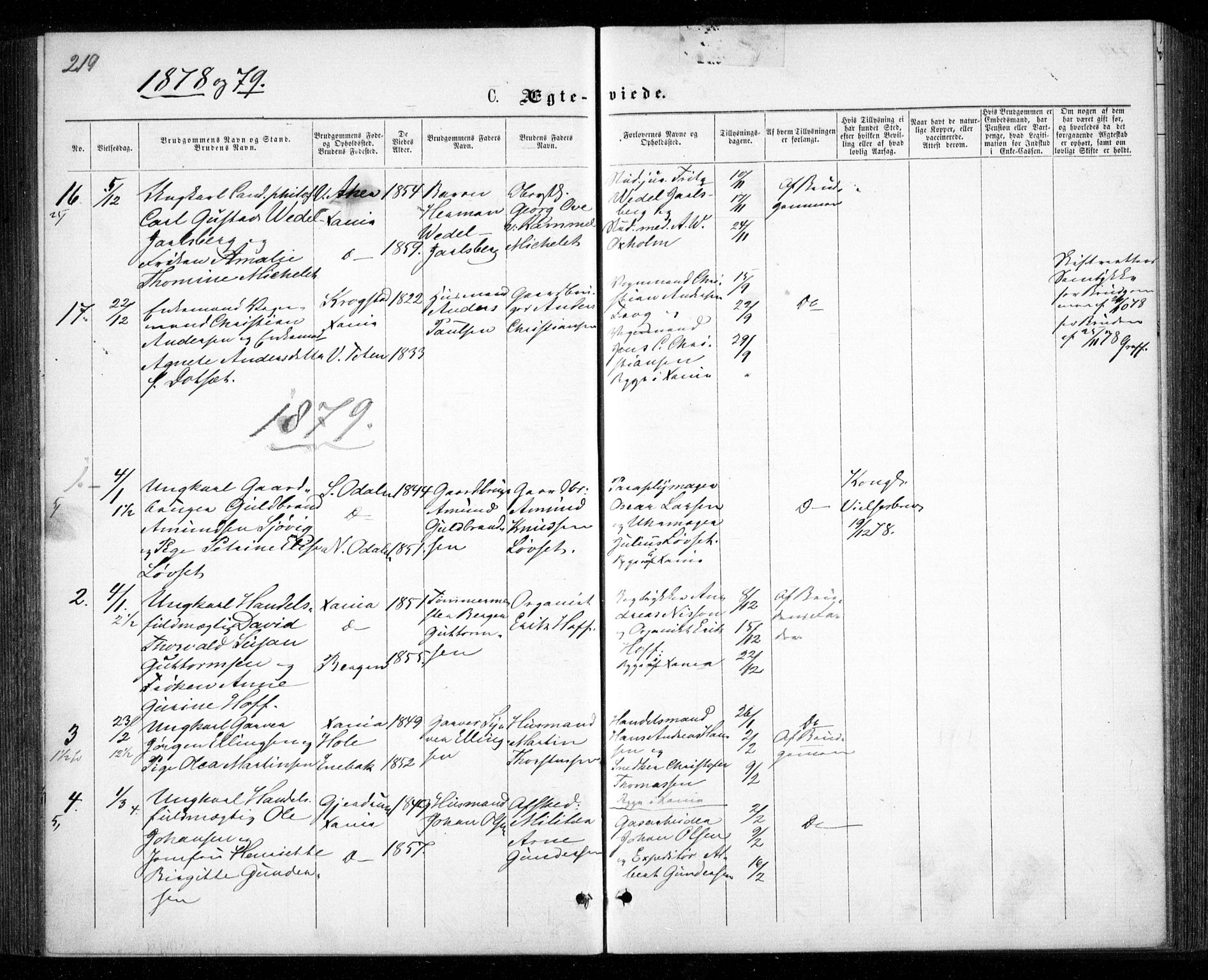 Garnisonsmenigheten Kirkebøker, SAO/A-10846/G/Ga/L0006: Parish register (copy) no. 6, 1860-1880, p. 219