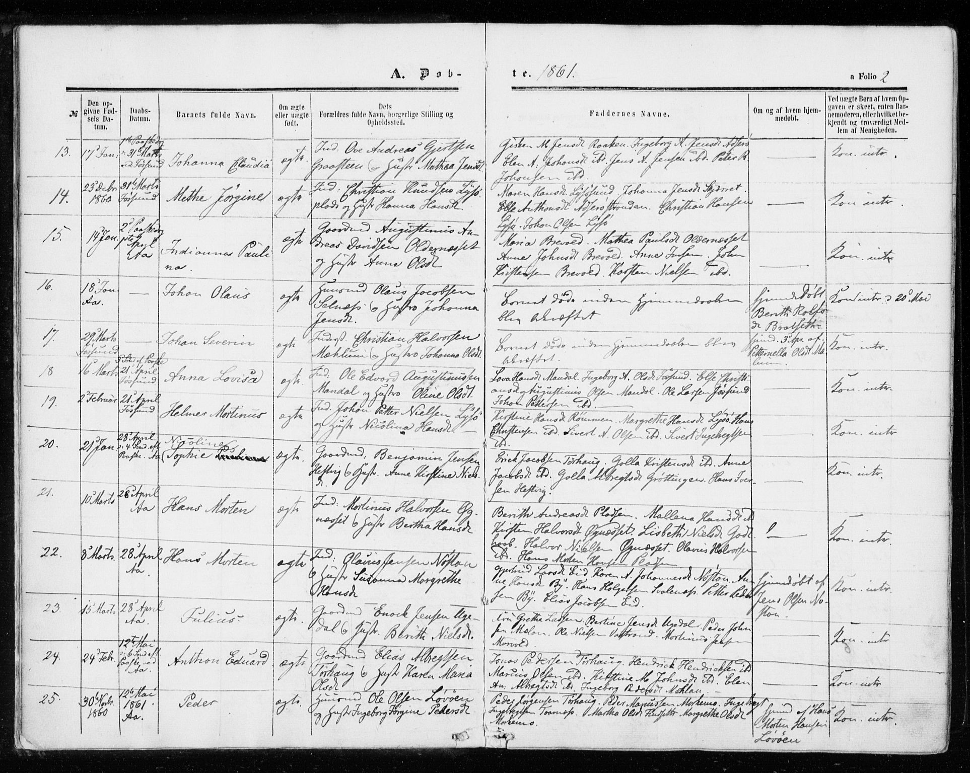 Ministerialprotokoller, klokkerbøker og fødselsregistre - Sør-Trøndelag, SAT/A-1456/655/L0678: Parish register (official) no. 655A07, 1861-1873, p. 2