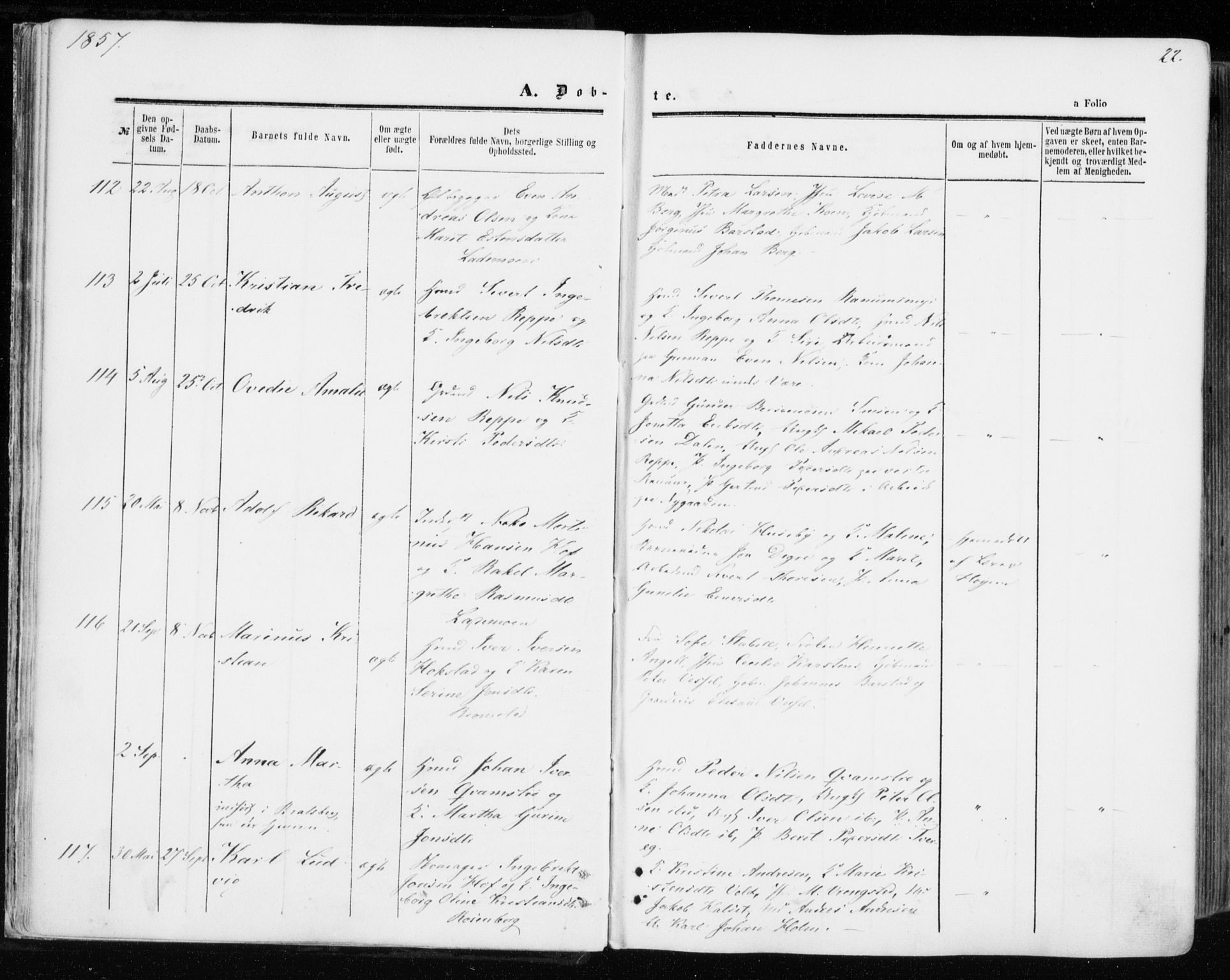 Ministerialprotokoller, klokkerbøker og fødselsregistre - Sør-Trøndelag, AV/SAT-A-1456/606/L0292: Parish register (official) no. 606A07, 1856-1865, p. 22