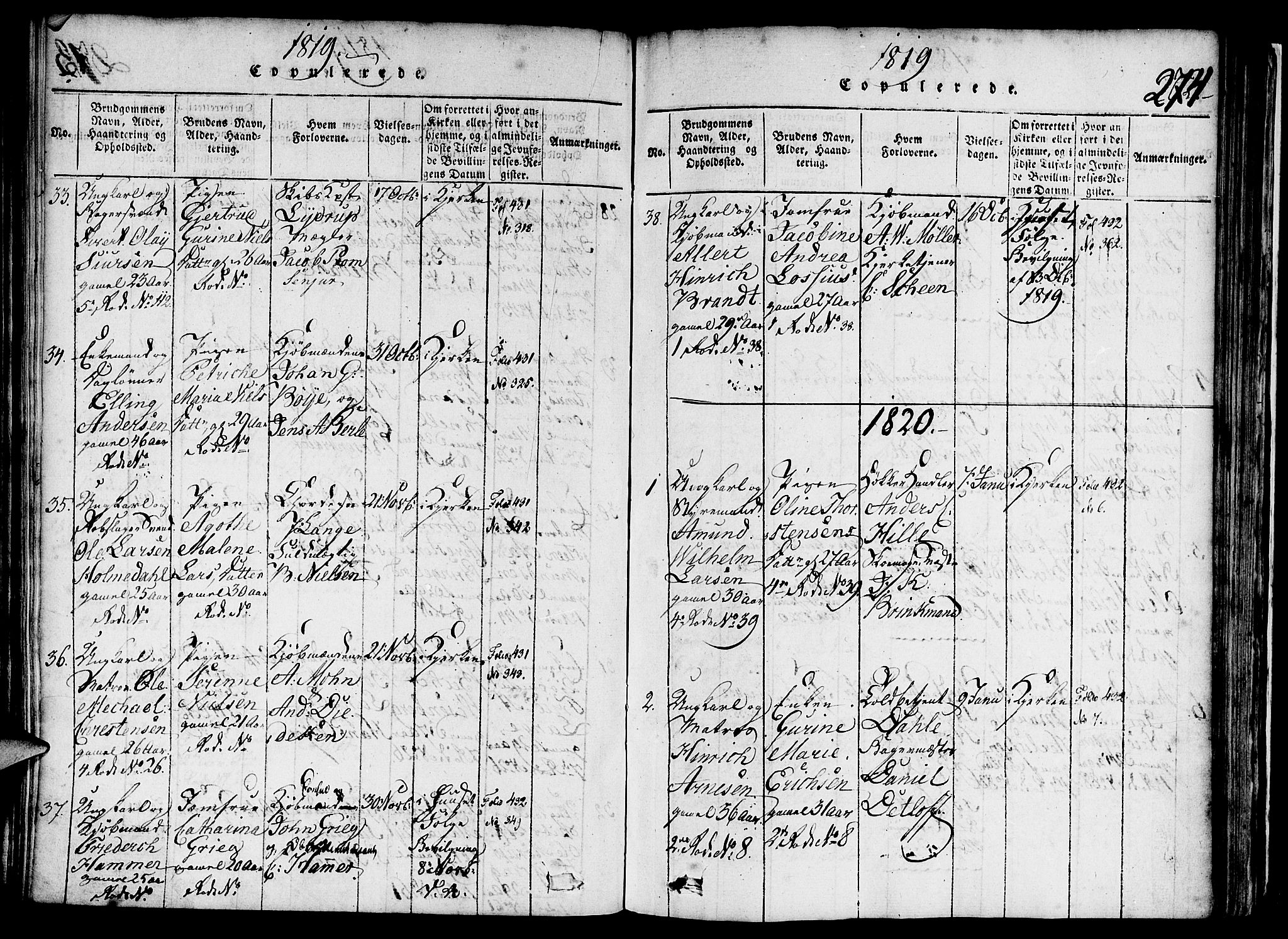 Nykirken Sokneprestembete, SAB/A-77101/H/Haa/L0011: Parish register (official) no. A 11, 1816-1821, p. 274