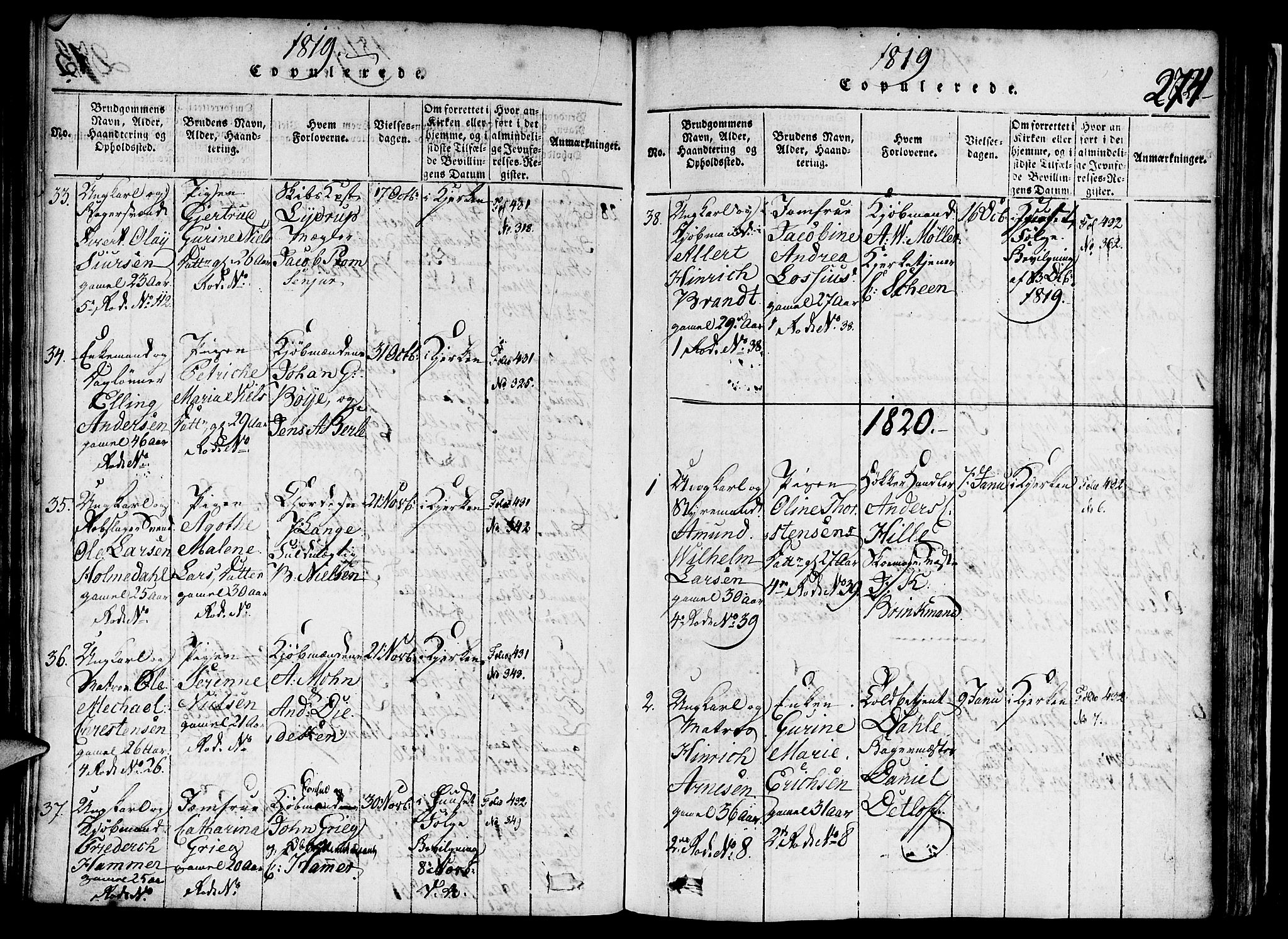 Nykirken Sokneprestembete, AV/SAB-A-77101/H/Haa/L0011: Parish register (official) no. A 11, 1816-1821, p. 274