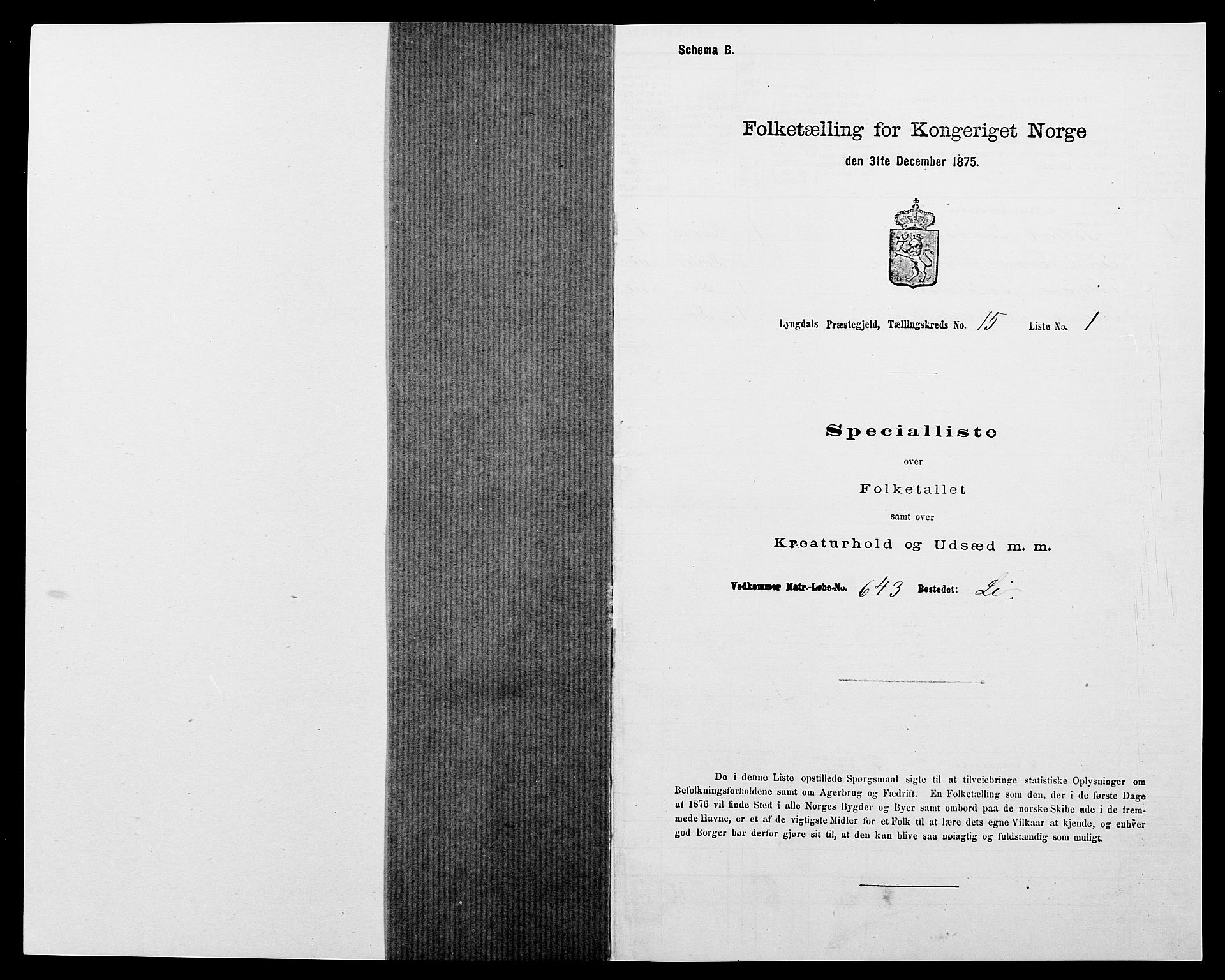 SAK, 1875 census for 1032P Lyngdal, 1875, p. 2105