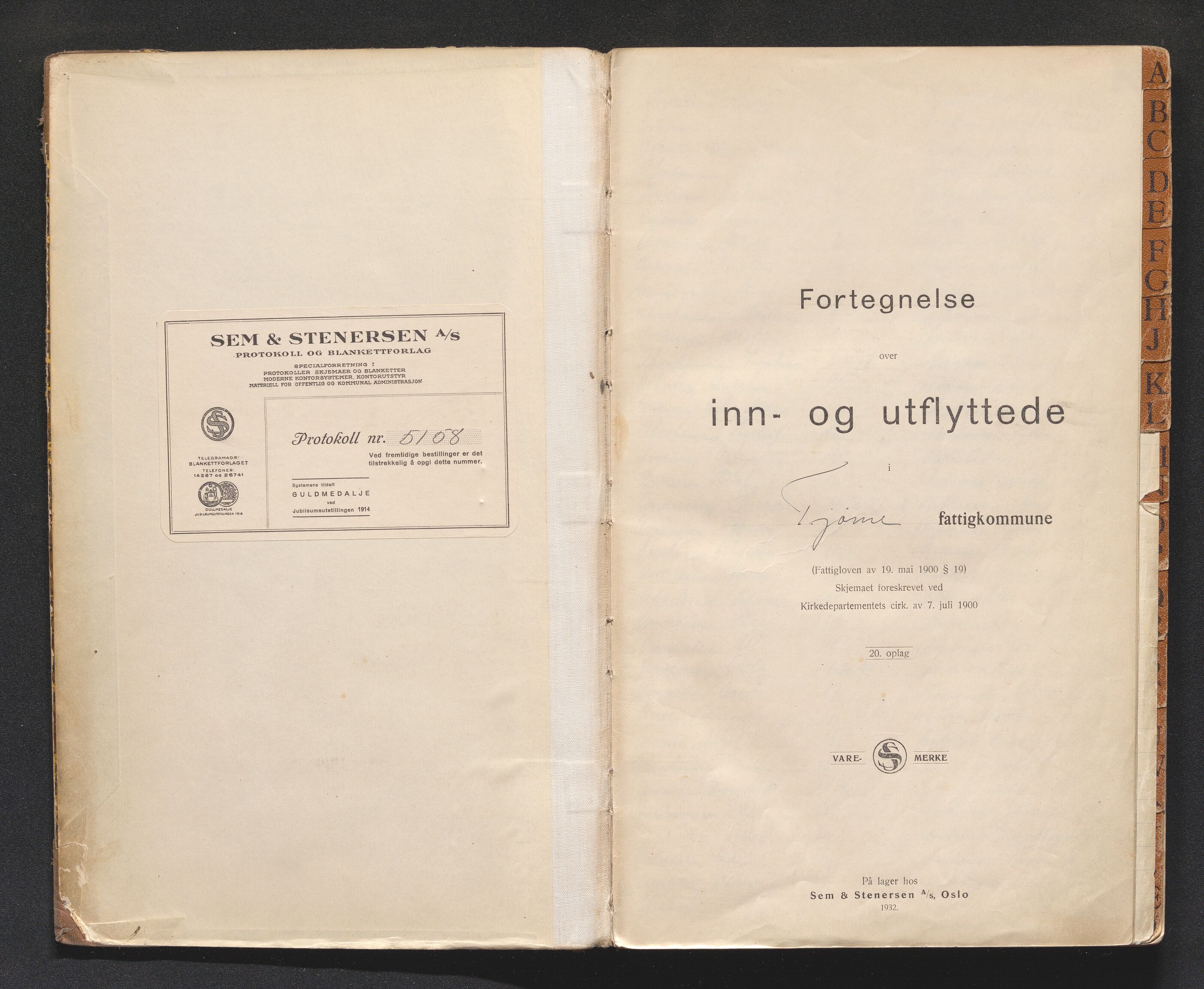 Tjøme lensmannskontor, SAKO/A-55/O/Oa/L0004: Protokoll over inn- og utflyttede, 1933-1942