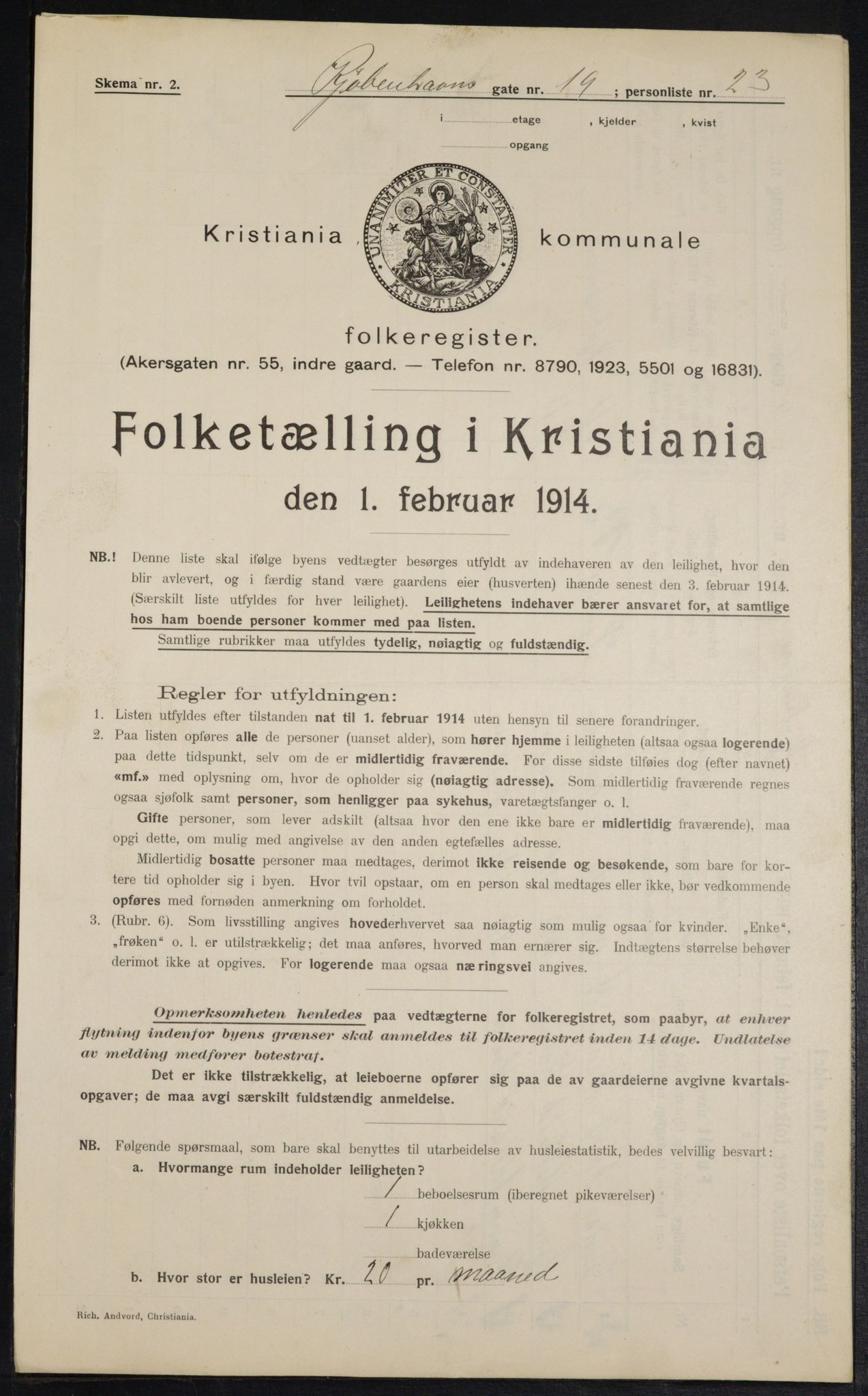 OBA, Municipal Census 1914 for Kristiania, 1914, p. 55194