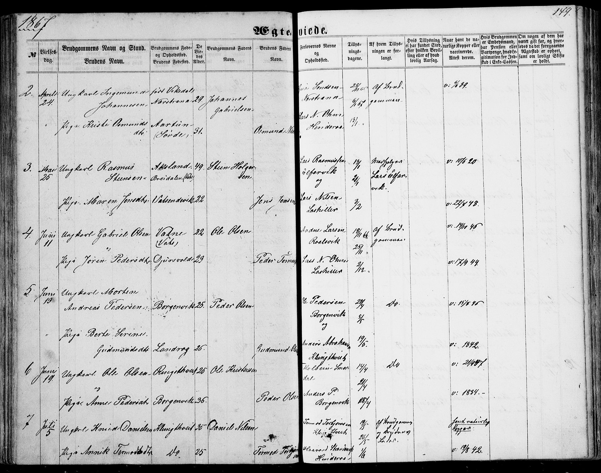 Nedstrand sokneprestkontor, AV/SAST-A-101841/01/IV: Parish register (official) no. A 9, 1861-1876, p. 149