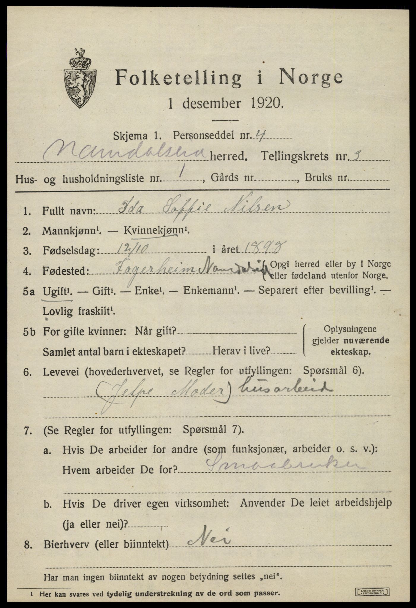 SAT, 1920 census for Namdalseid, 1920, p. 2336