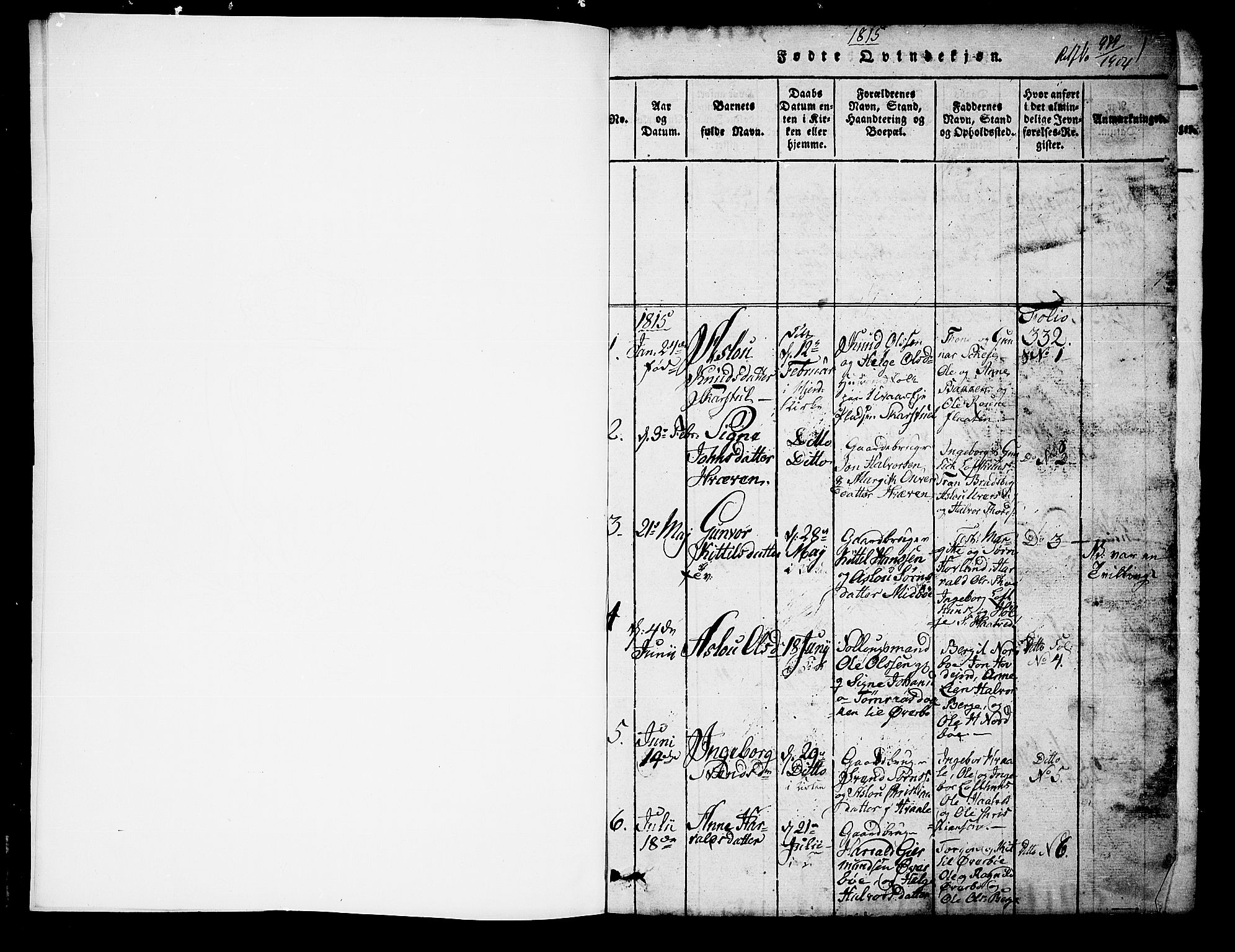 Hjartdal kirkebøker, SAKO/A-270/G/Ga/L0001: Parish register (copy) no. I 1, 1815-1842, p. 1