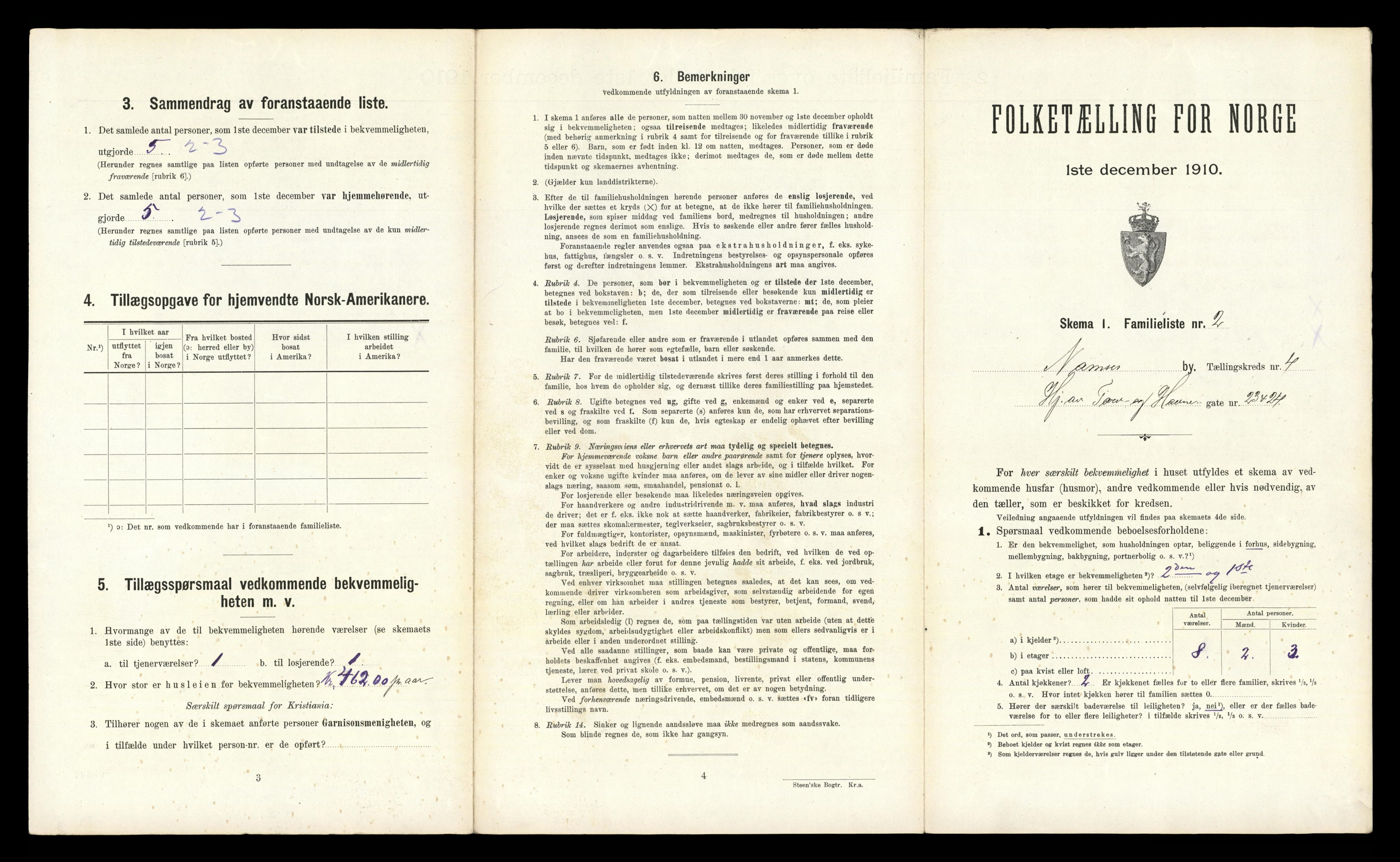 RA, 1910 census for Namsos, 1910, p. 1008