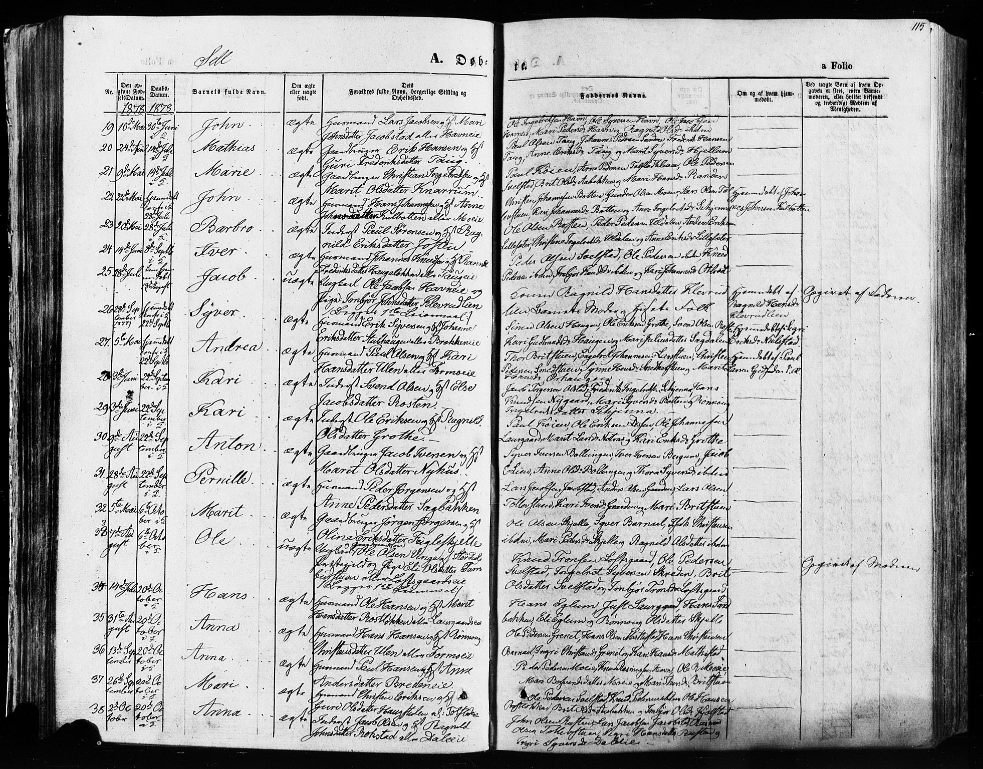 Vågå prestekontor, SAH/PREST-076/H/Ha/Haa/L0007: Parish register (official) no. 7 /3, 1872-1886, p. 115