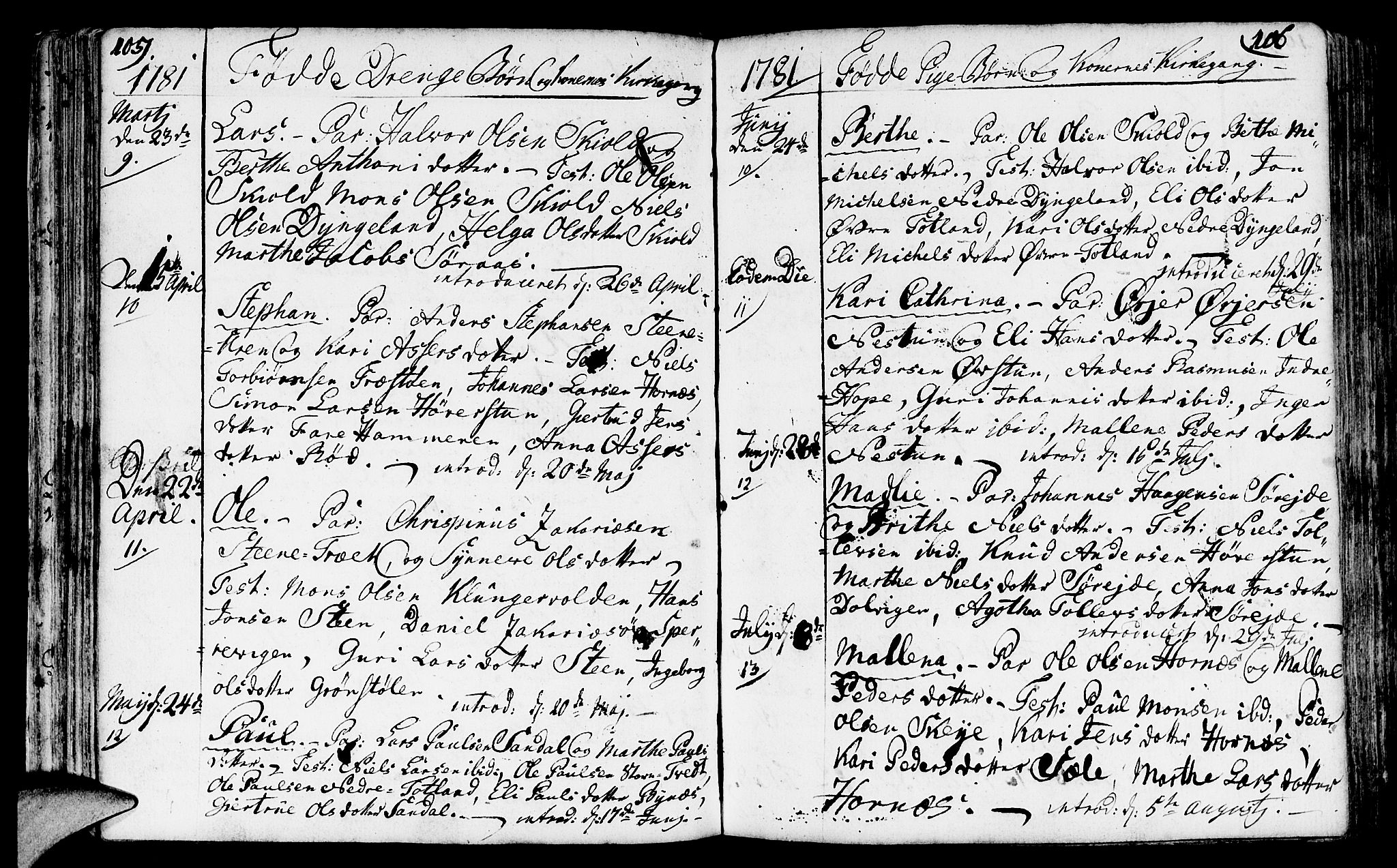 Fana Sokneprestembete, AV/SAB-A-75101/H/Haa/Haaa/L0005: Parish register (official) no. A 5, 1773-1799, p. 105-106