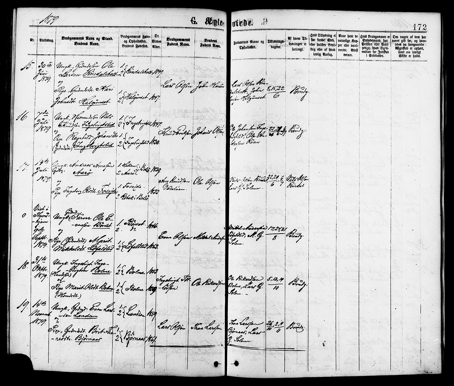 Ministerialprotokoller, klokkerbøker og fødselsregistre - Møre og Romsdal, SAT/A-1454/598/L1068: Parish register (official) no. 598A02, 1872-1881, p. 172