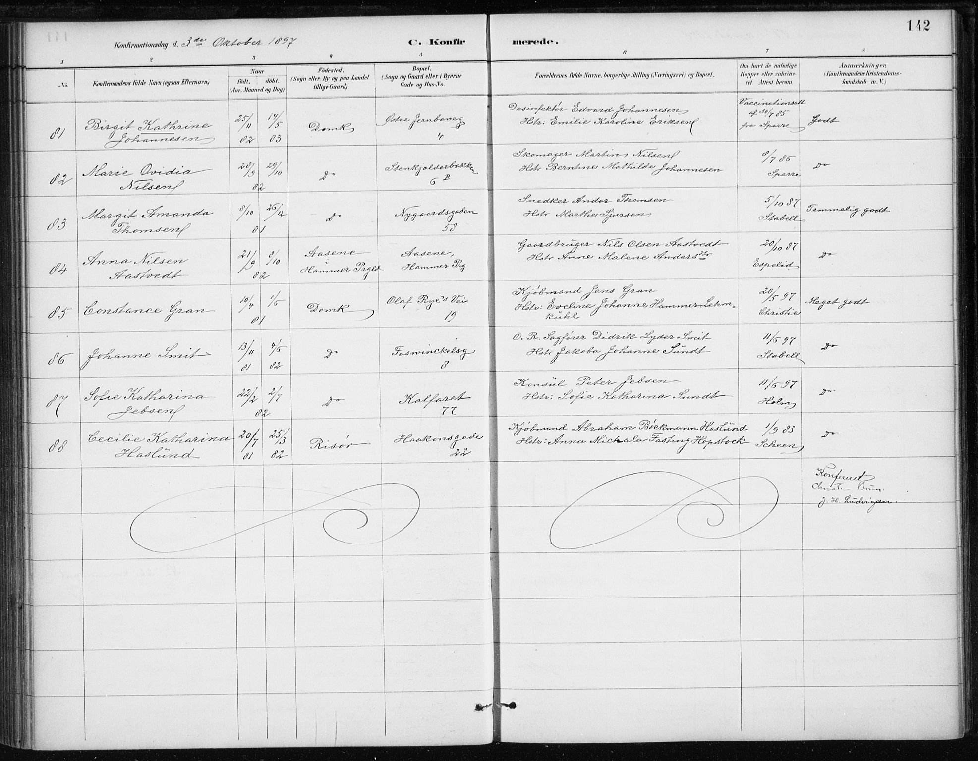 Johanneskirken sokneprestembete, AV/SAB-A-76001/H/Haa/L0008: Parish register (official) no. C 1, 1885-1907, p. 142