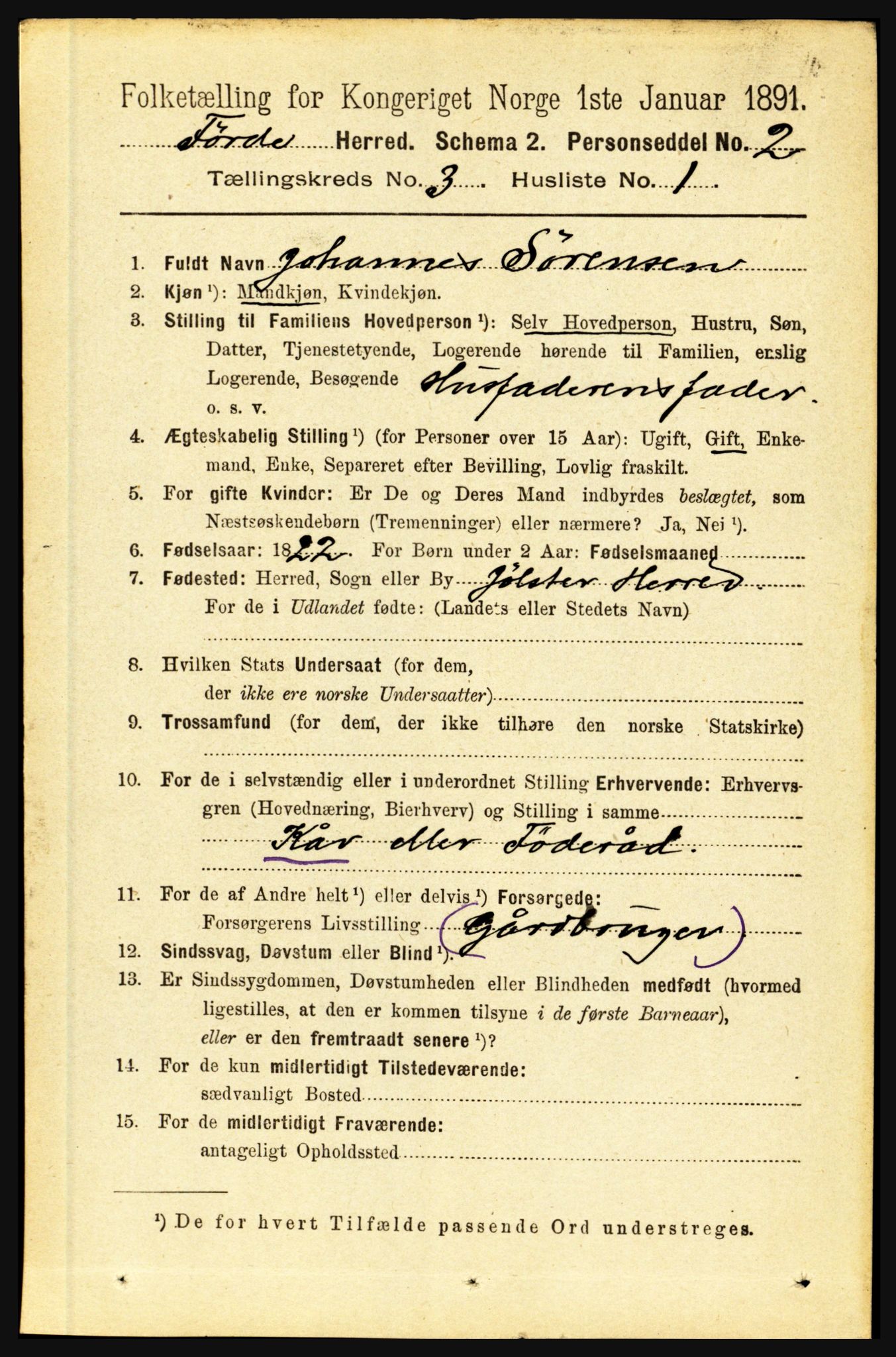 RA, 1891 census for 1432 Førde, 1891, p. 838