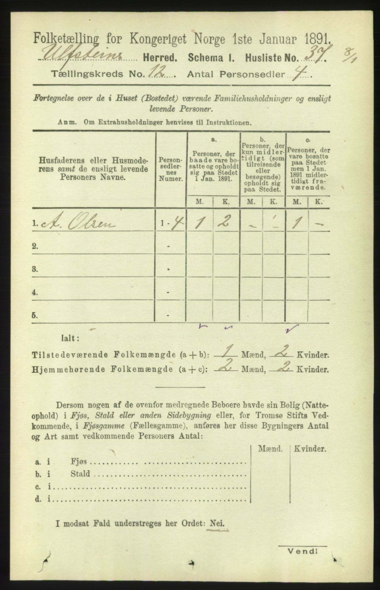 RA, 1891 census for 1516 Ulstein, 1891, p. 3841