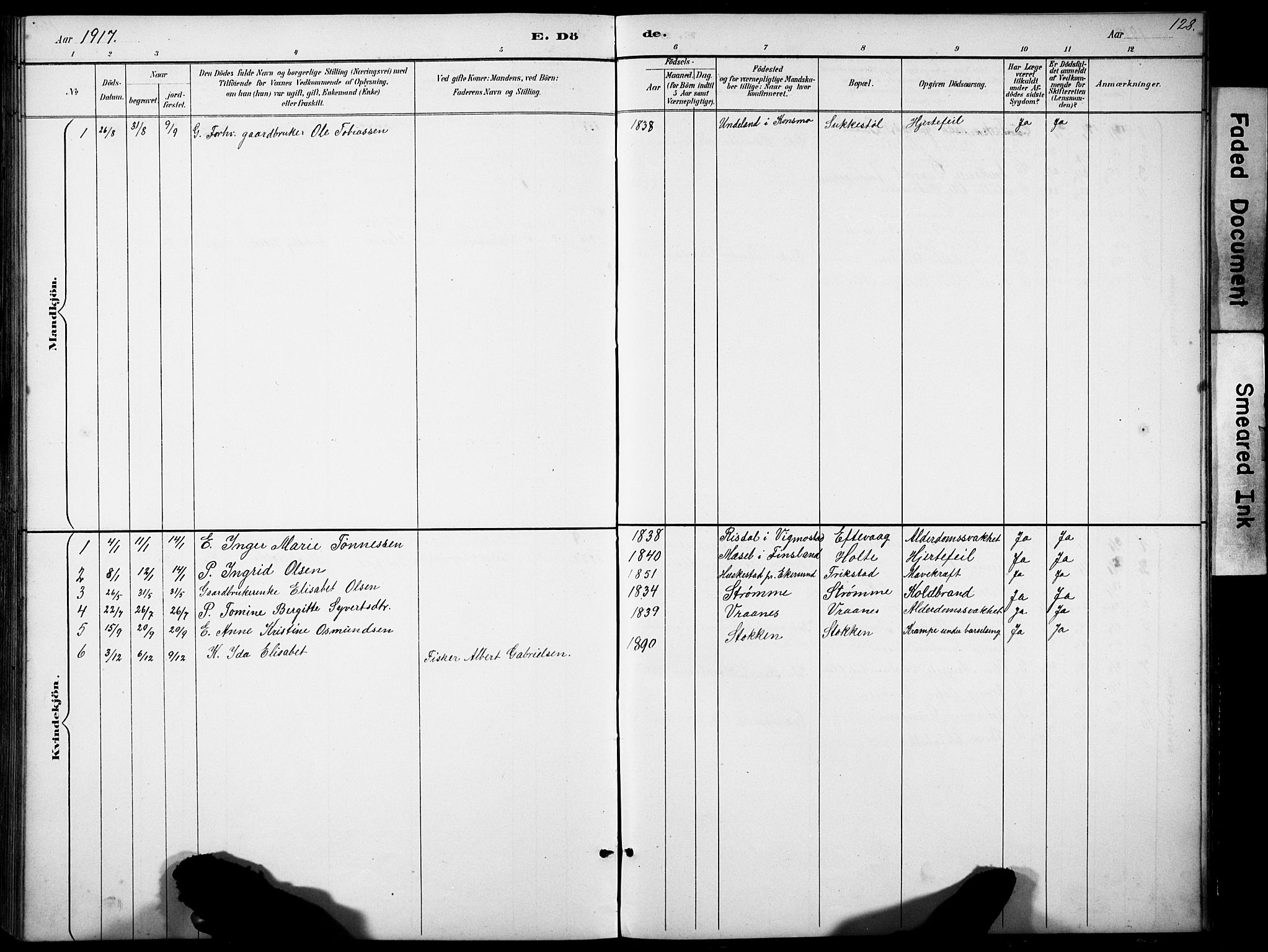 Oddernes sokneprestkontor, SAK/1111-0033/F/Fb/Fbb/L0002: Parish register (copy) no. B 2, 1889-1933, p. 128