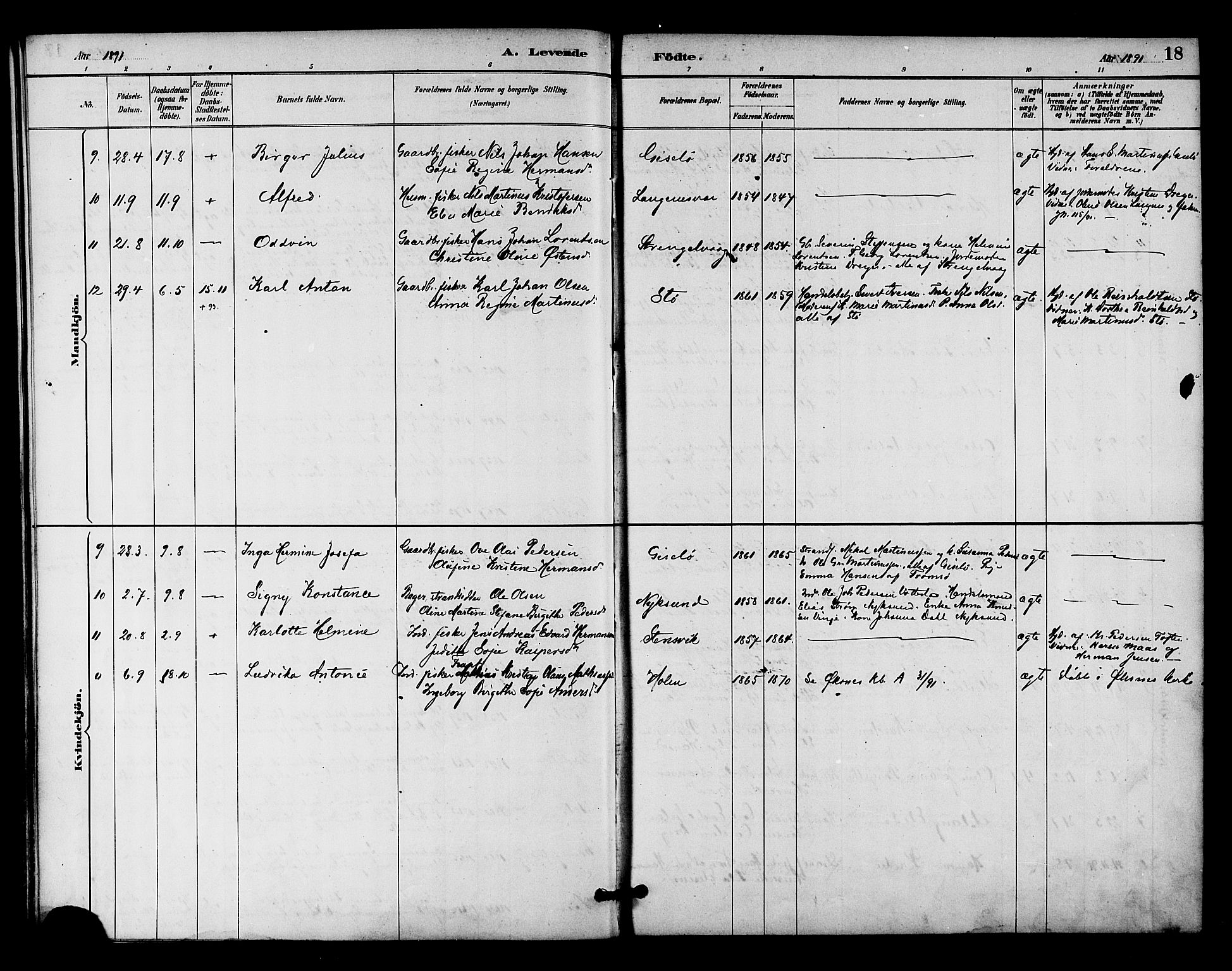 Ministerialprotokoller, klokkerbøker og fødselsregistre - Nordland, AV/SAT-A-1459/894/L1355: Parish register (official) no. 894A01, 1885-1896, p. 18