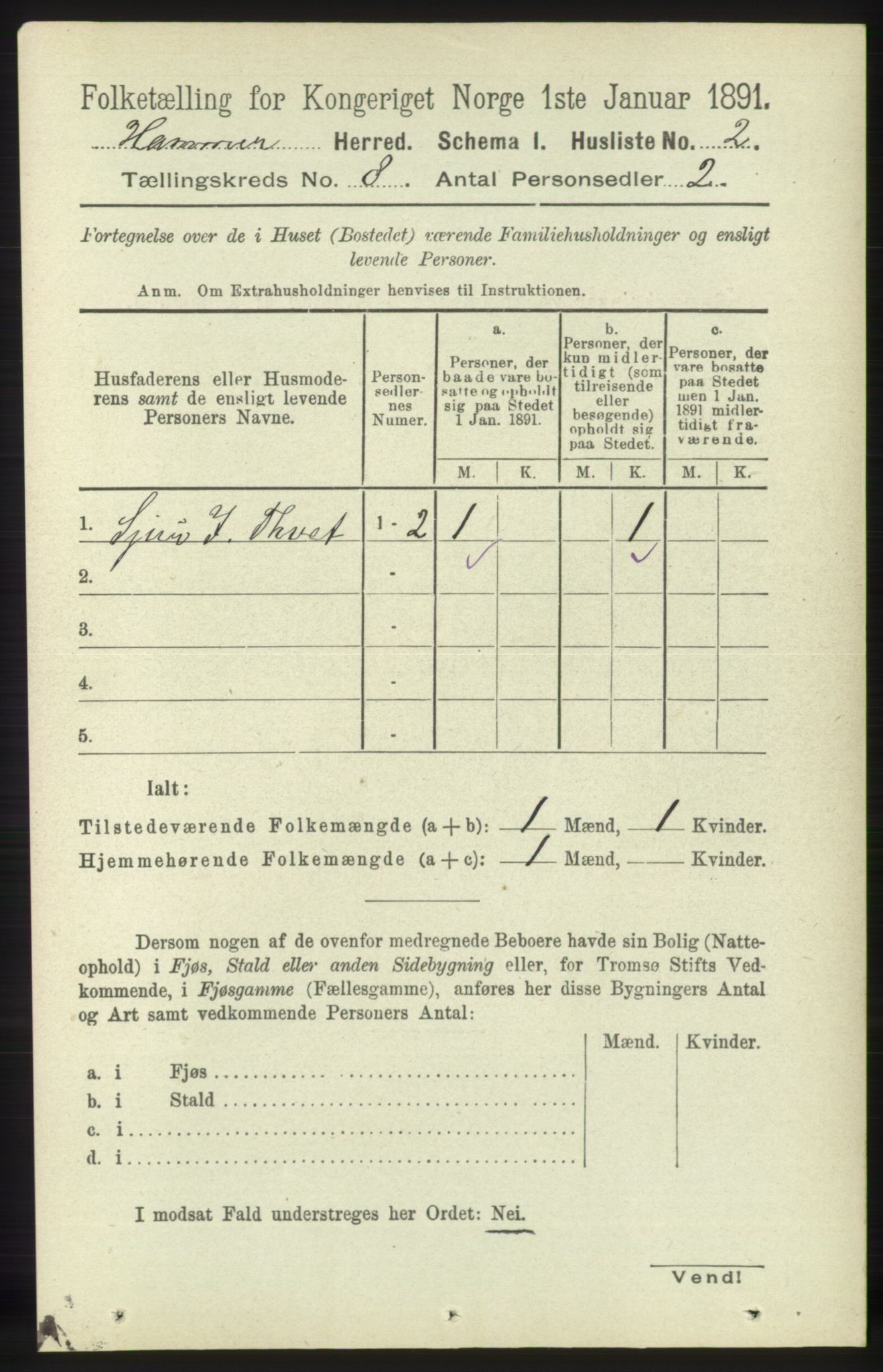 RA, 1891 census for 1254 Hamre, 1891, p. 1965