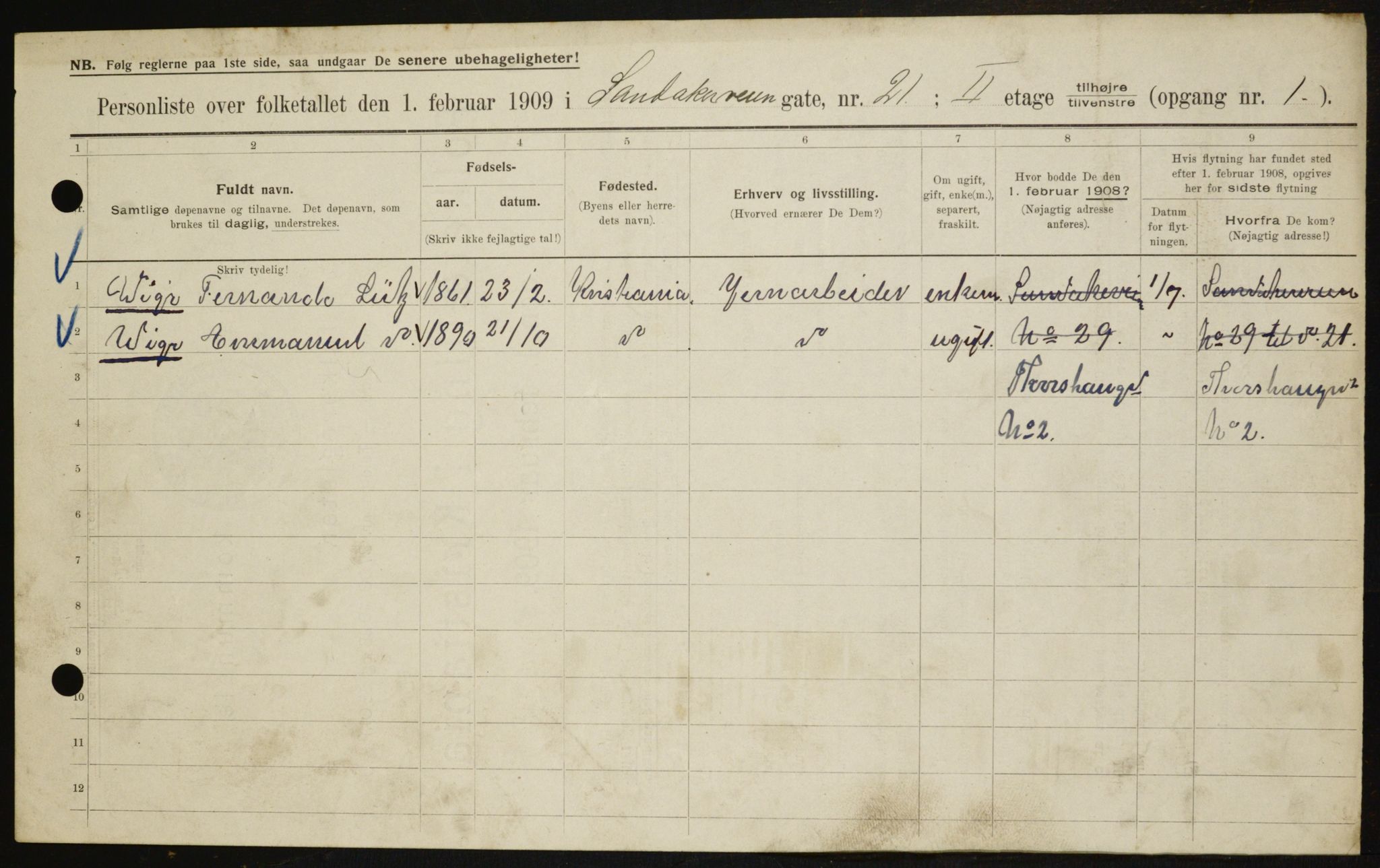 OBA, Municipal Census 1909 for Kristiania, 1909, p. 78955