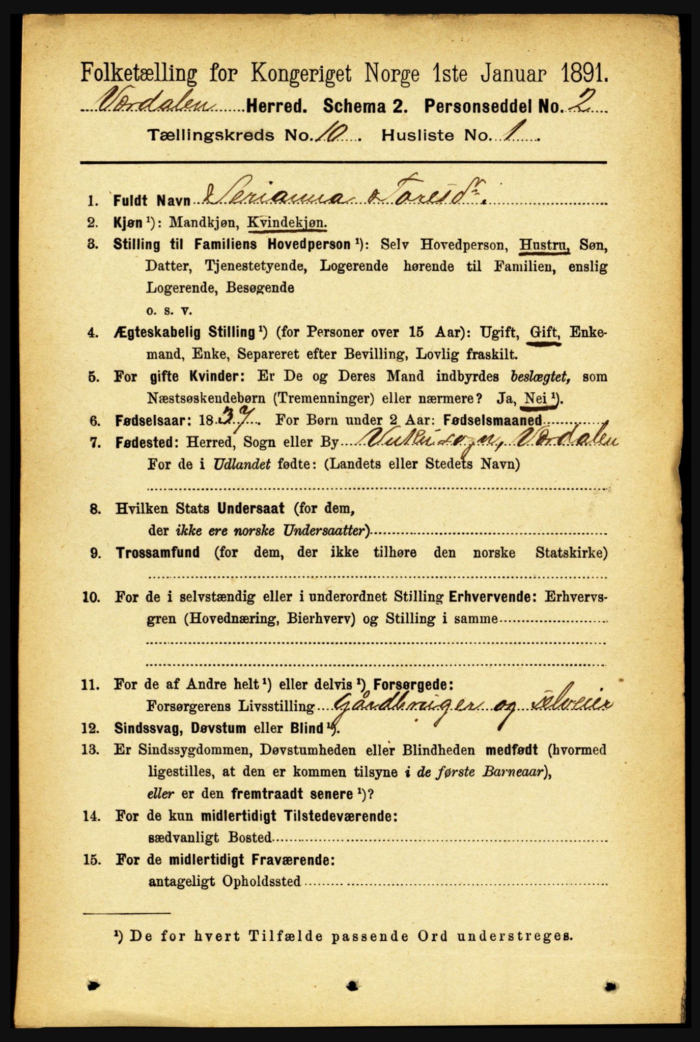 RA, 1891 census for 1721 Verdal, 1891, p. 5589