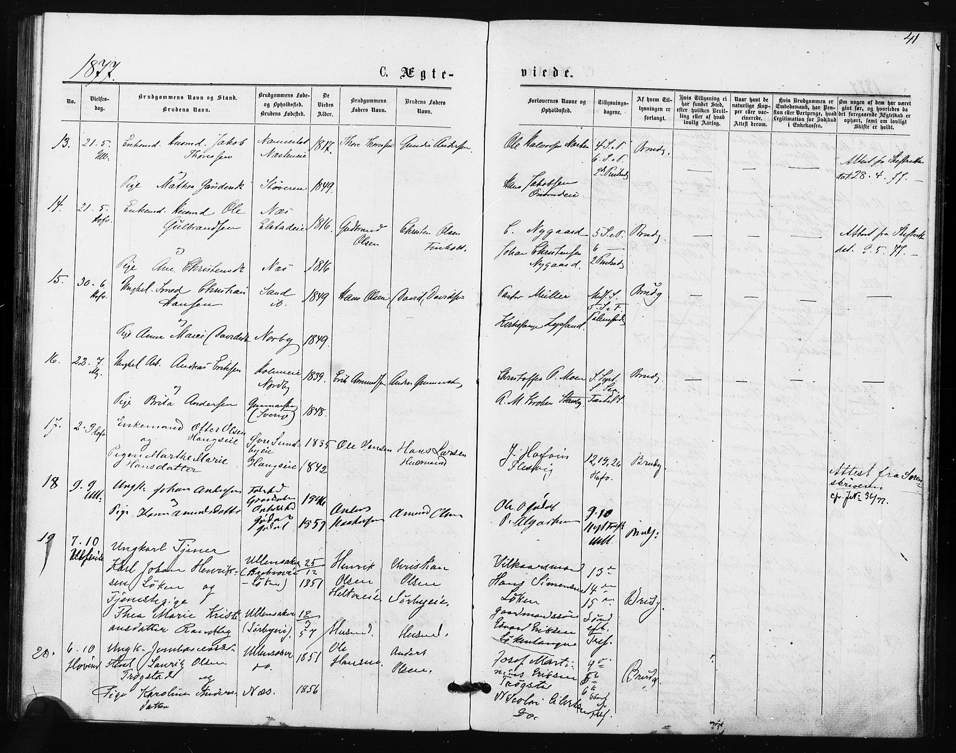 Ullensaker prestekontor Kirkebøker, SAO/A-10236a/F/Fa/L0018: Parish register (official) no. I 18, 1876-1877, p. 41