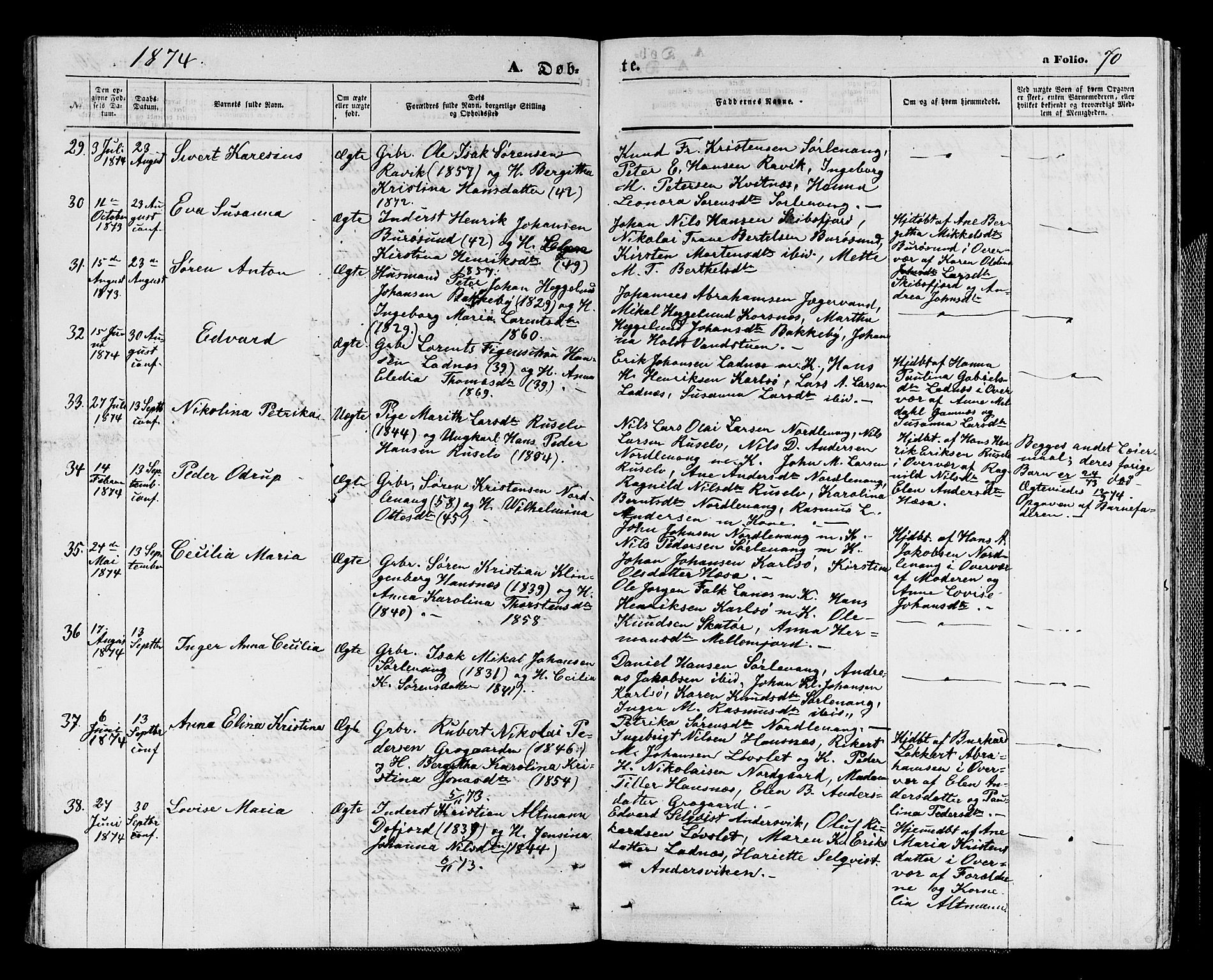 Karlsøy sokneprestembete, AV/SATØ-S-1299/H/Ha/Hab/L0003klokker: Parish register (copy) no. 3, 1862-1877, p. 70