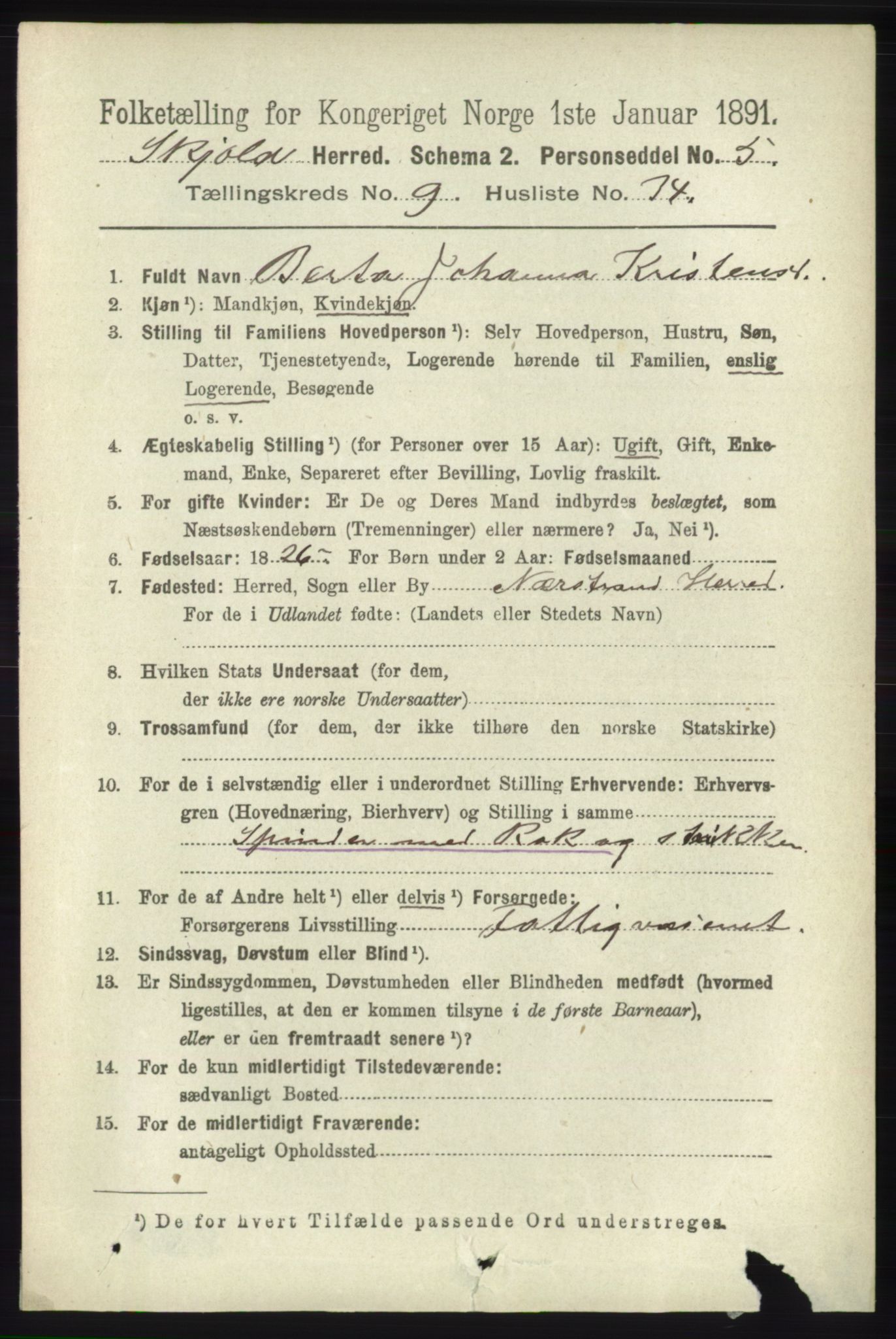 RA, 1891 census for 1154 Skjold, 1891, p. 1988