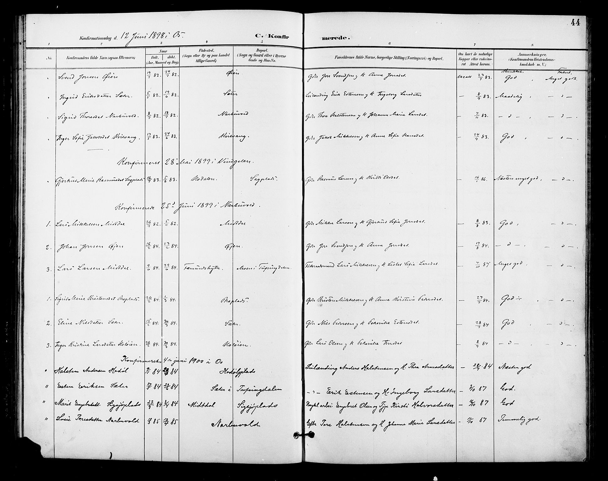 Tolga prestekontor, AV/SAH-PREST-062/L/L0011: Parish register (copy) no. 11, 1894-1925, p. 44