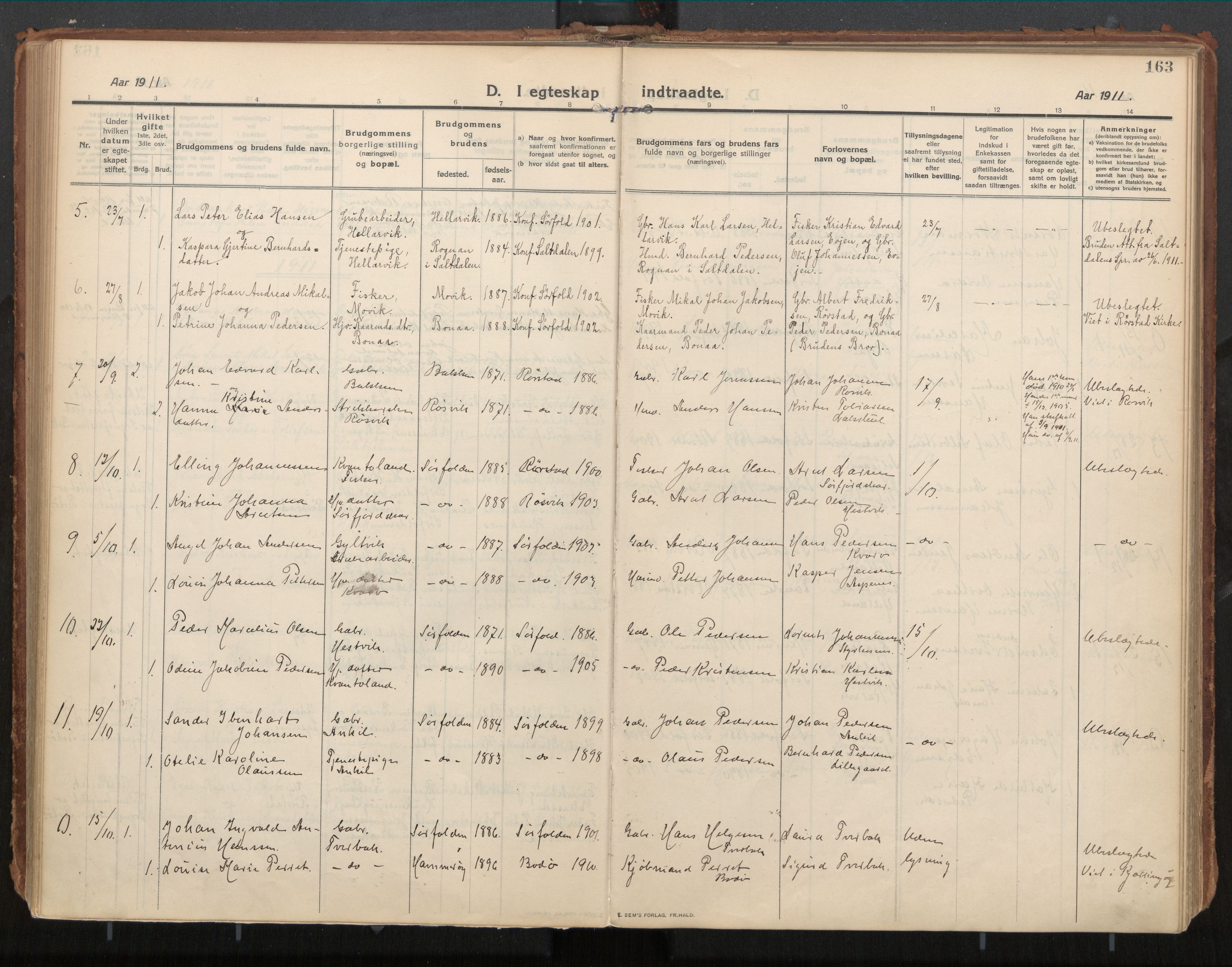 Ministerialprotokoller, klokkerbøker og fødselsregistre - Nordland, SAT/A-1459/854/L0784: Parish register (official) no. 854A07, 1910-1922, p. 163