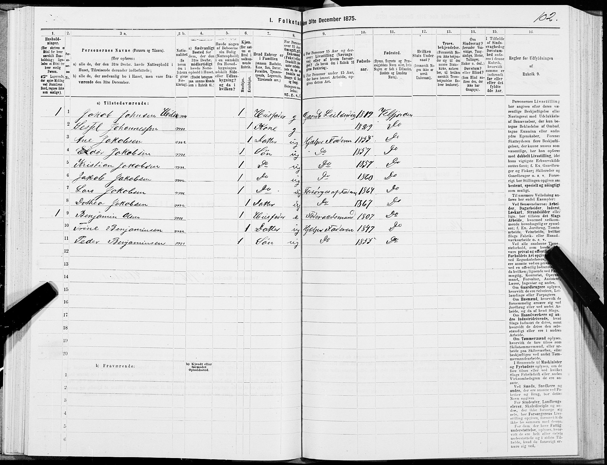 SAT, 1875 census for 1813P Velfjord, 1875, p. 1102