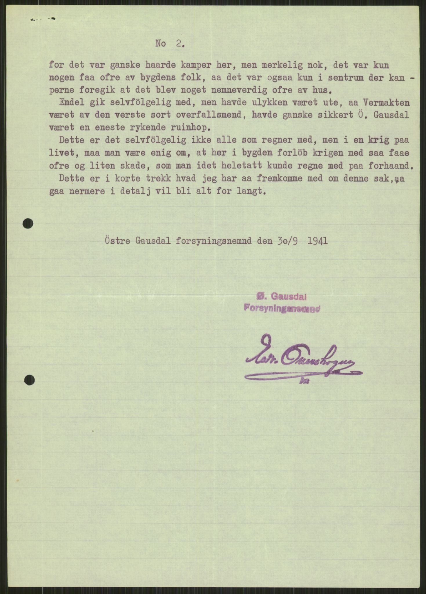 Forsvaret, Forsvarets krigshistoriske avdeling, AV/RA-RAFA-2017/Y/Ya/L0014: II-C-11-31 - Fylkesmenn.  Rapporter om krigsbegivenhetene 1940., 1940, p. 261