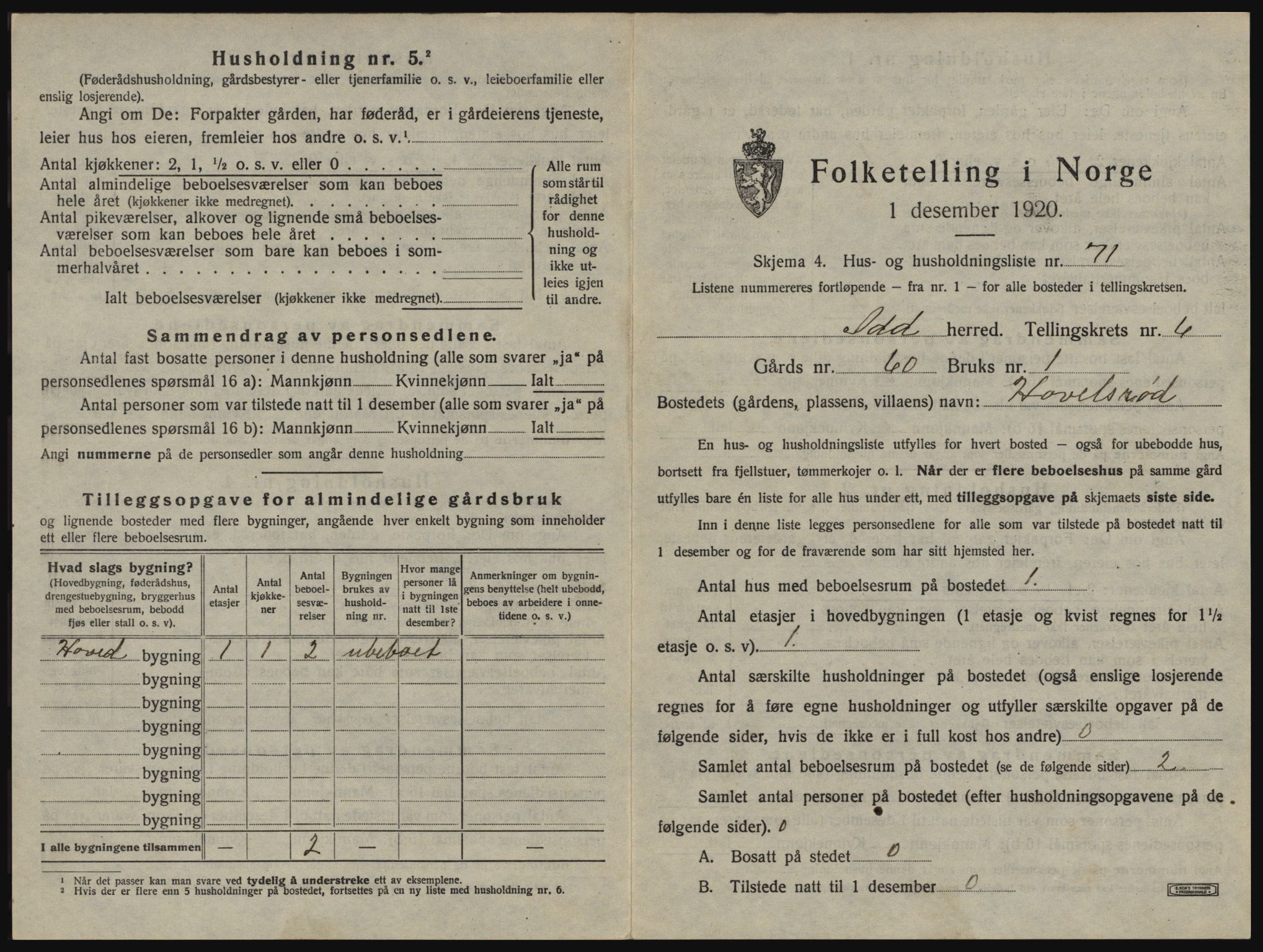 SAO, 1920 census for Idd, 1920, p. 1012