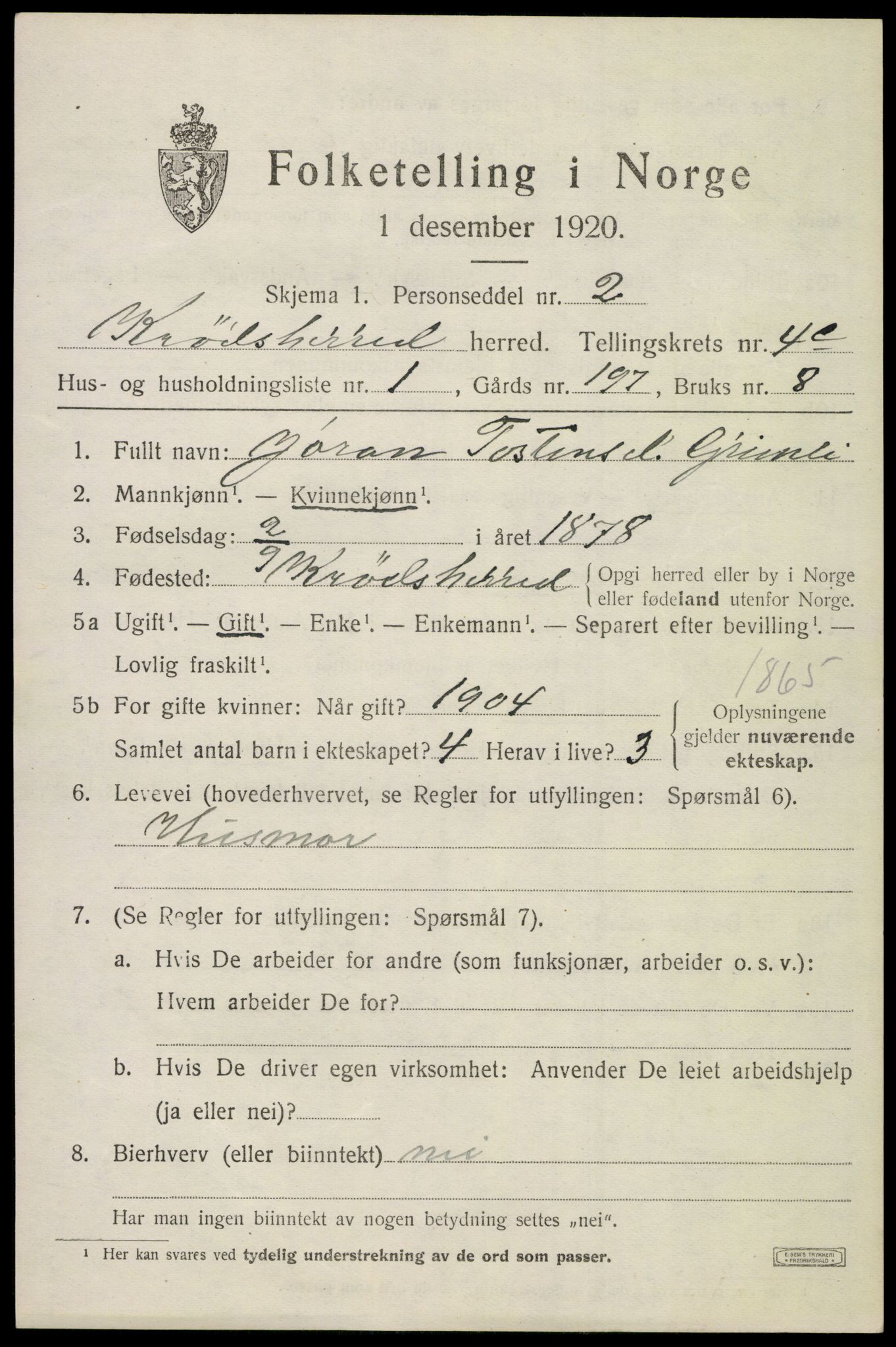 SAKO, 1920 census for Krødsherad, 1920, p. 5237