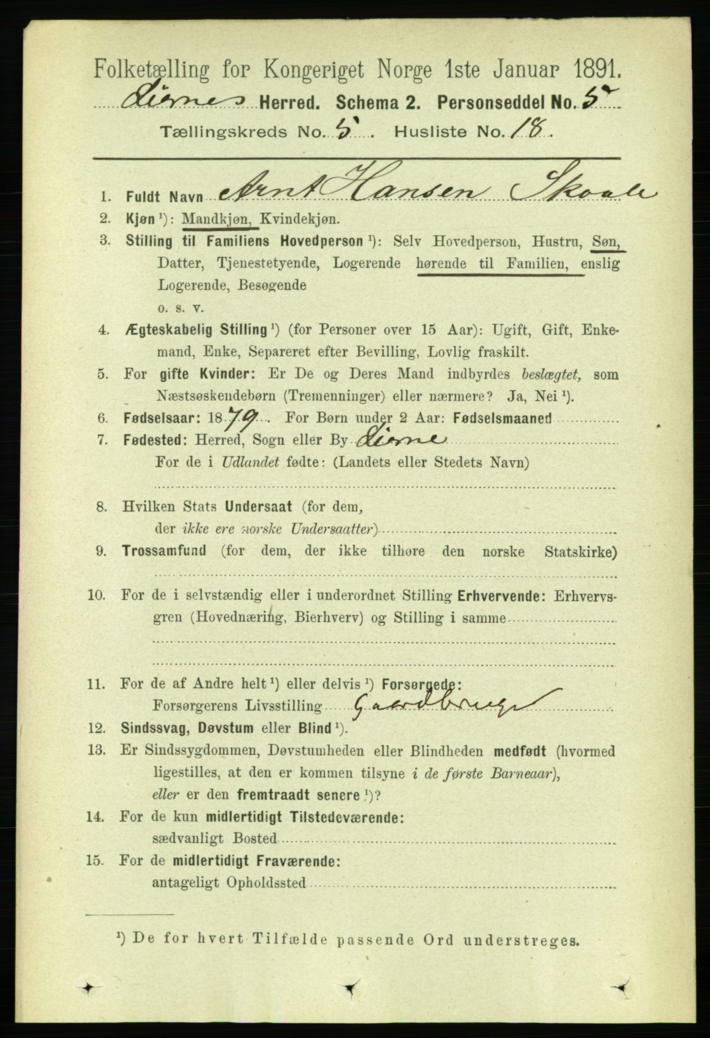 RA, 1891 census for 1737 Lierne, 1891, p. 1571