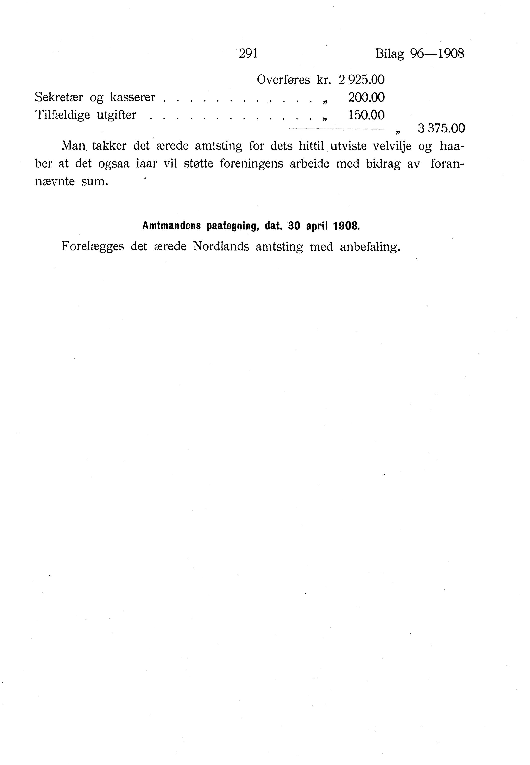 Nordland Fylkeskommune. Fylkestinget, AIN/NFK-17/176/A/Ac/L0031: Fylkestingsforhandlinger 1908, 1908