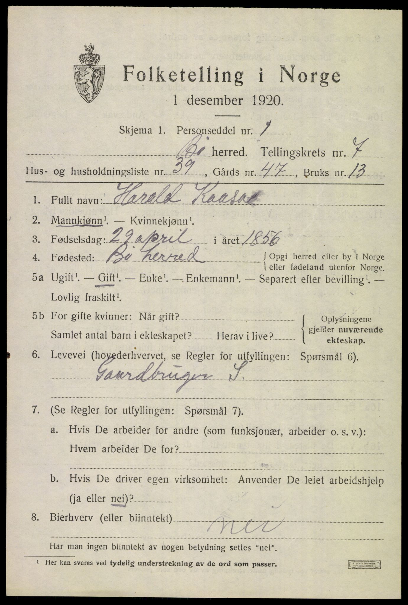 SAKO, 1920 census for Bø (Telemark), 1920, p. 5478