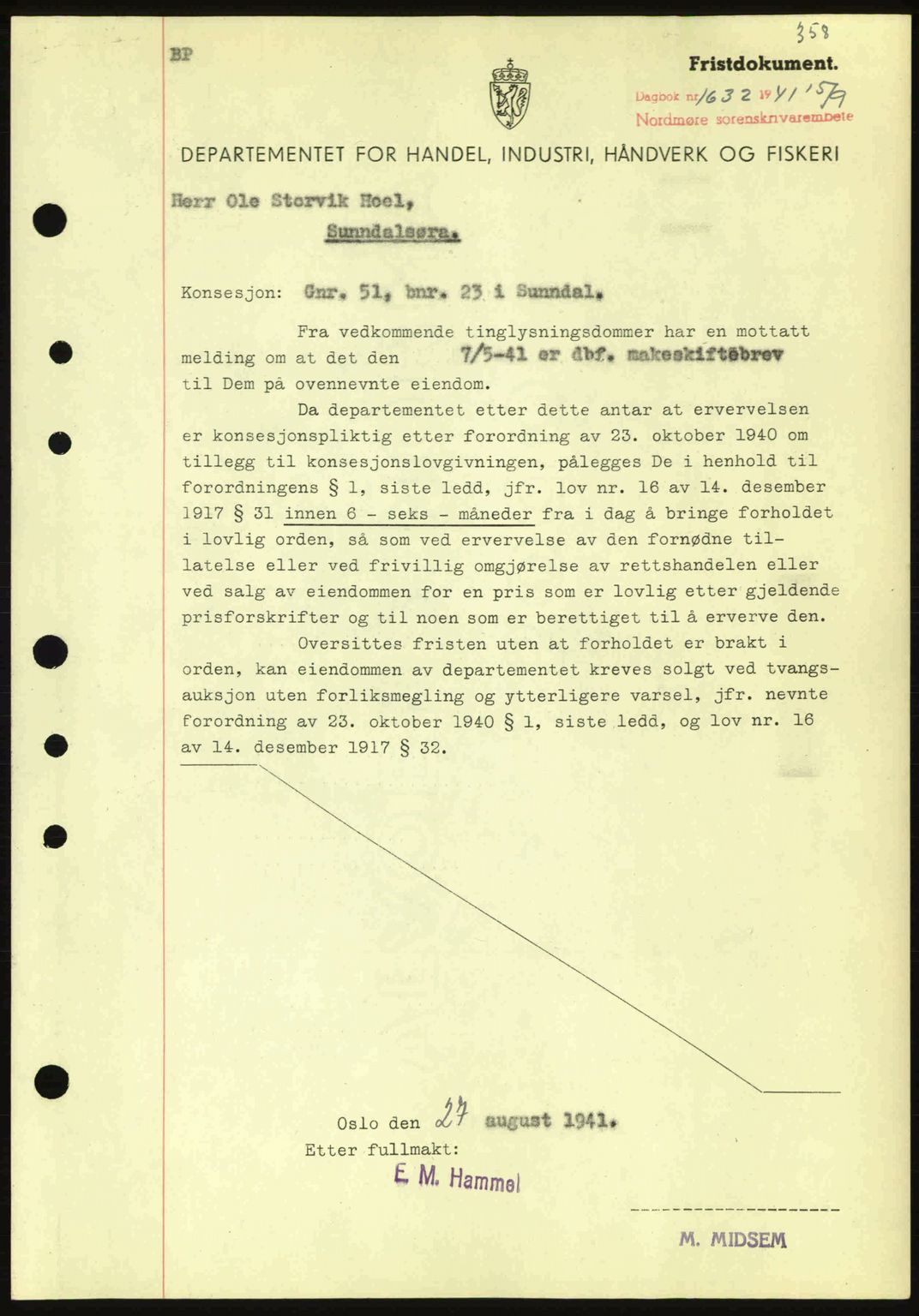 Nordmøre sorenskriveri, SAT/A-4132/1/2/2Ca: Mortgage book no. B88, 1941-1942, Diary no: : 1632/1941