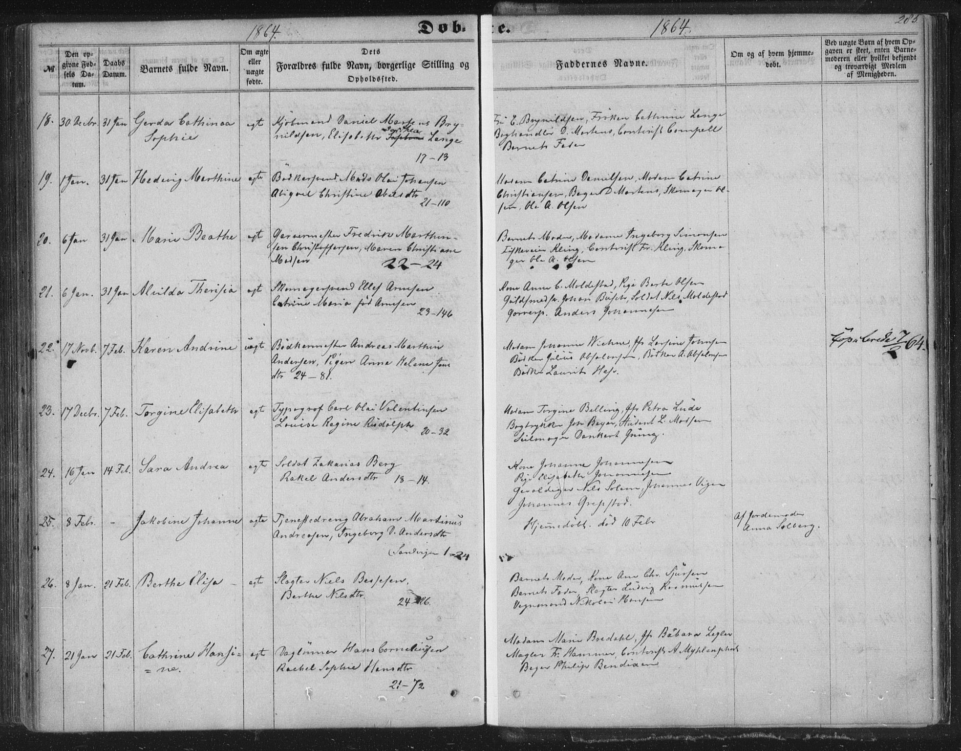 Korskirken sokneprestembete, SAB/A-76101/H/Haa/L0018: Parish register (official) no. B 4, 1857-1866, p. 285