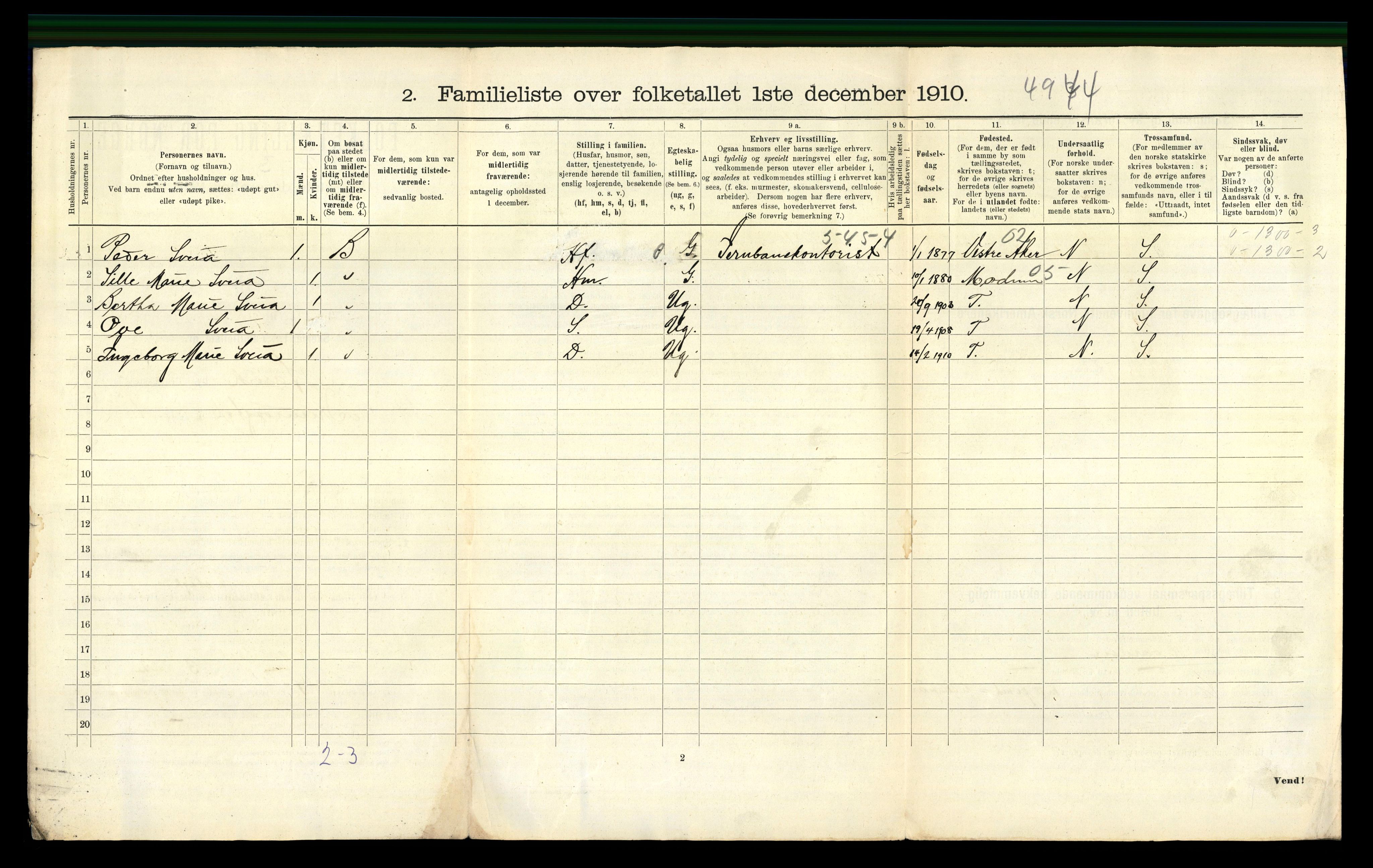 RA, 1910 census for Larvik, 1910, p. 1610