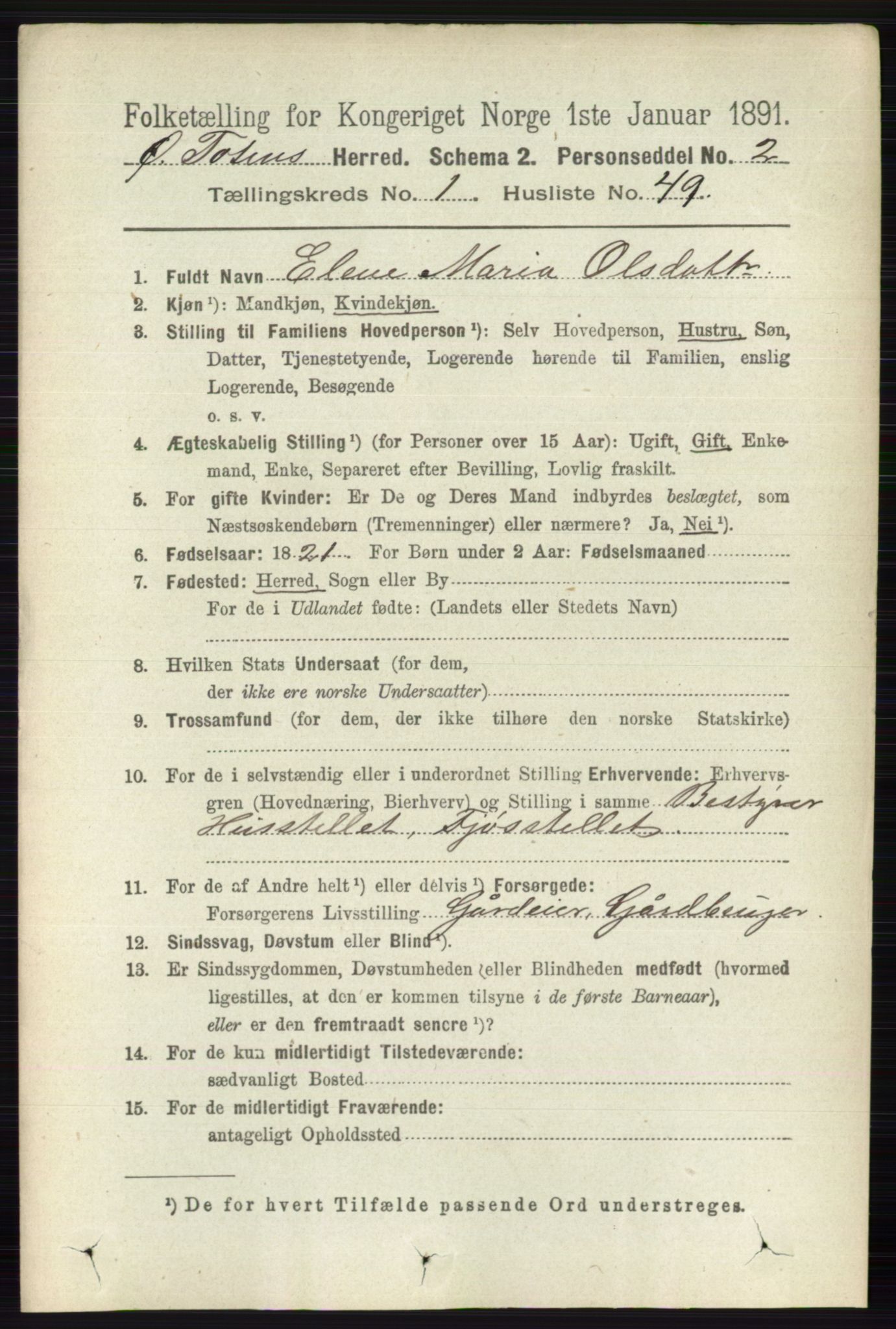 RA, 1891 census for 0528 Østre Toten, 1891, p. 435