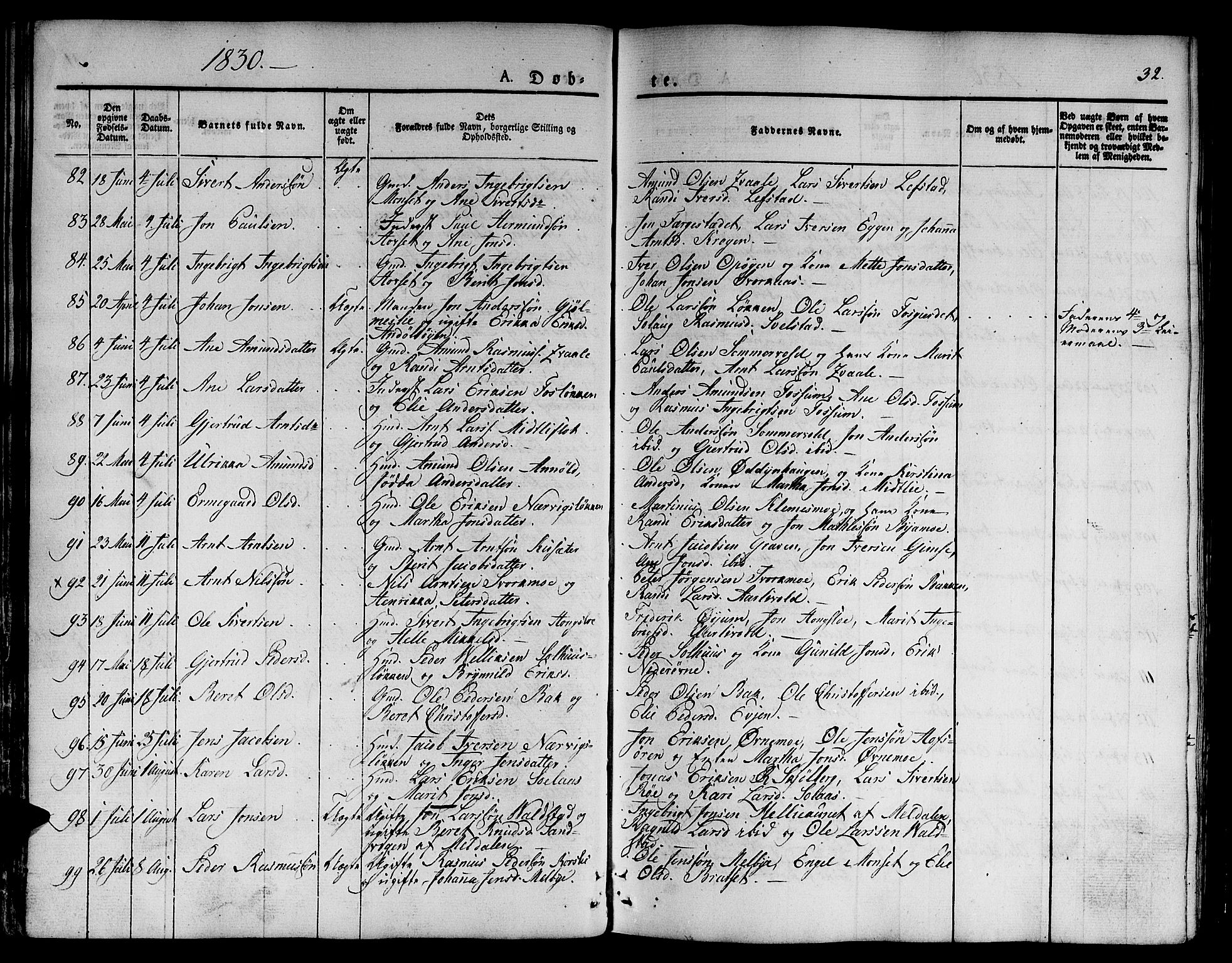 Ministerialprotokoller, klokkerbøker og fødselsregistre - Sør-Trøndelag, SAT/A-1456/668/L0804: Parish register (official) no. 668A04, 1826-1839, p. 32