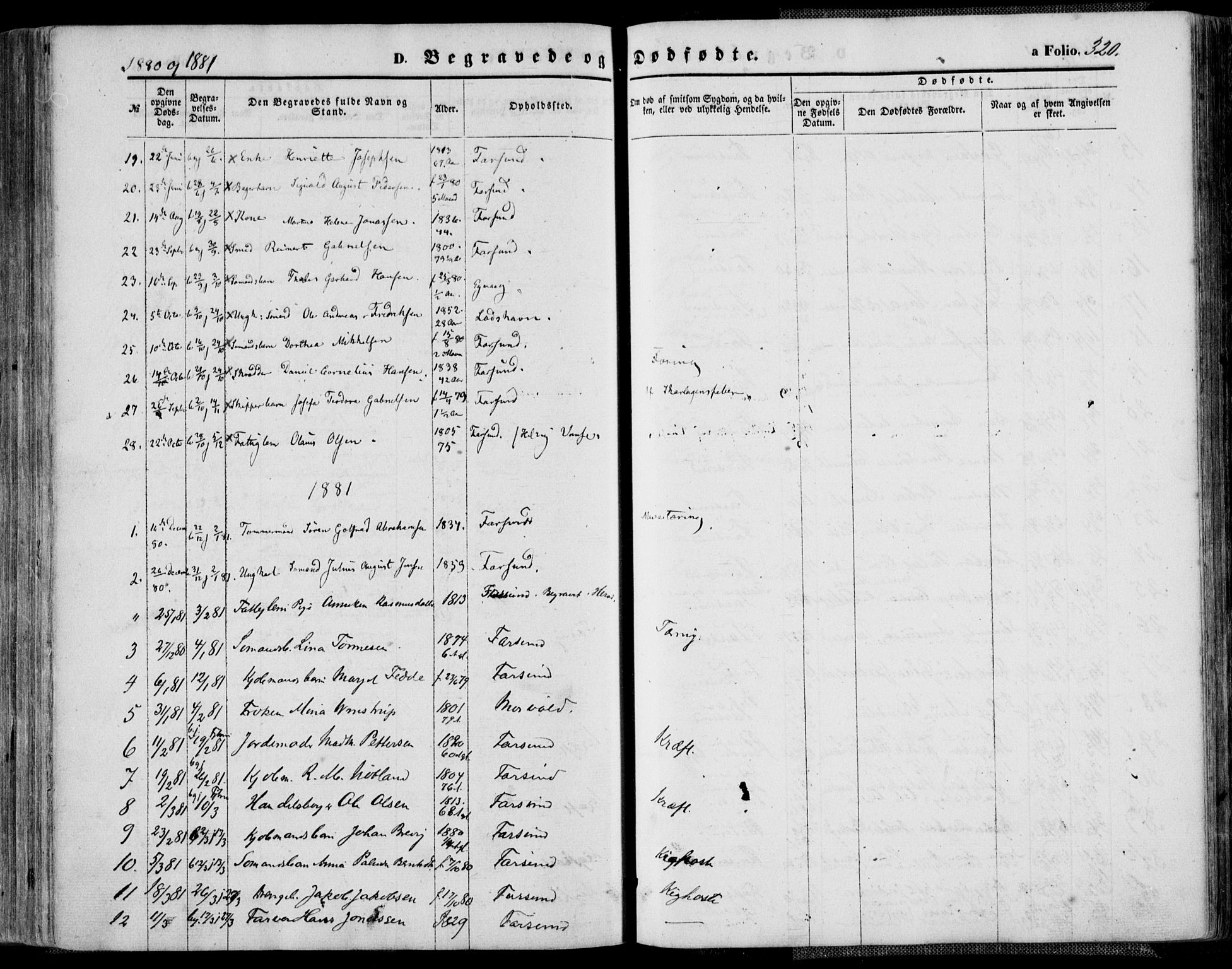 Farsund sokneprestkontor, AV/SAK-1111-0009/F/Fa/L0005: Parish register (official) no. A 5, 1863-1886, p. 320