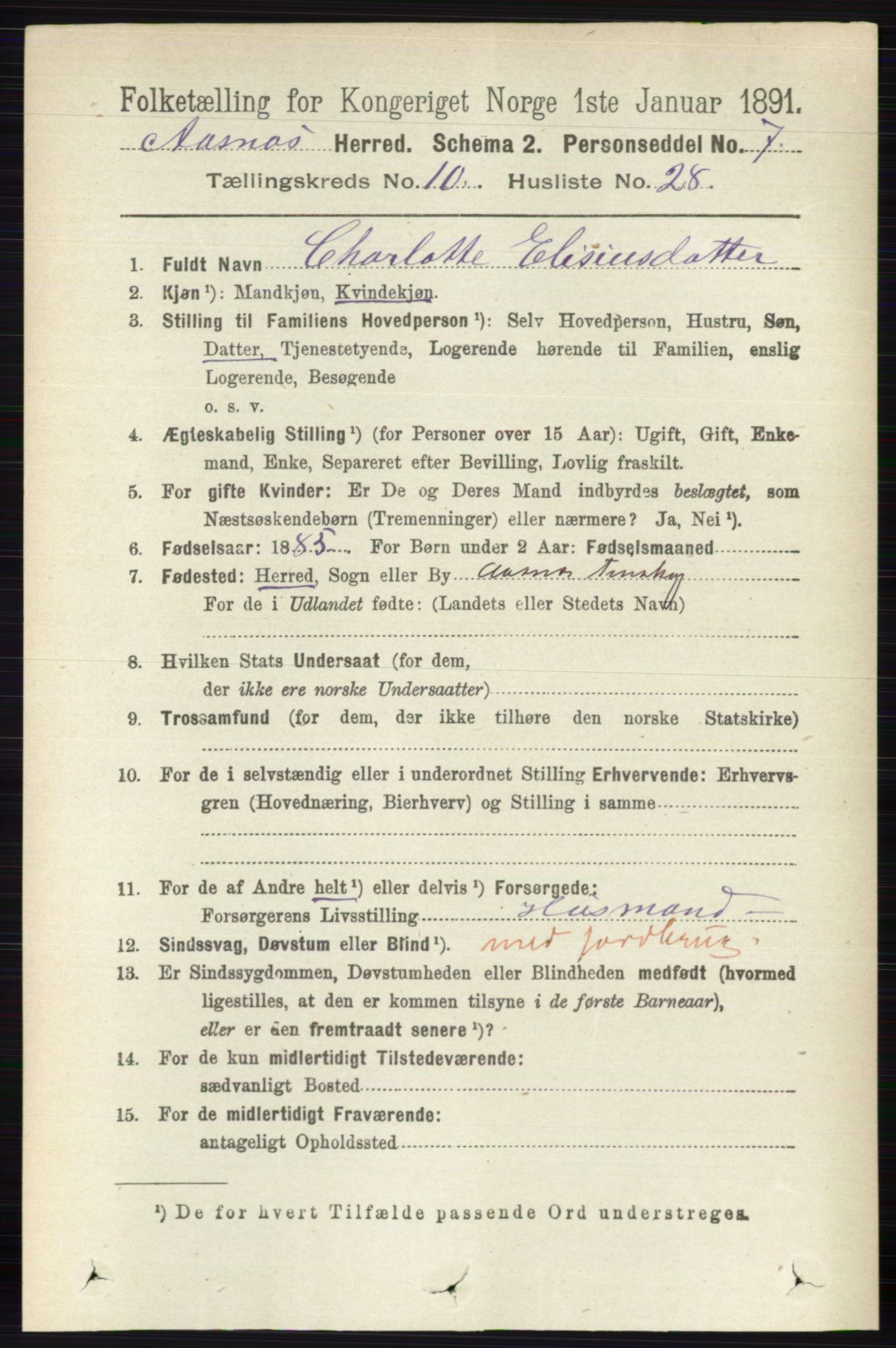 RA, 1891 census for 0425 Åsnes, 1891, p. 5210