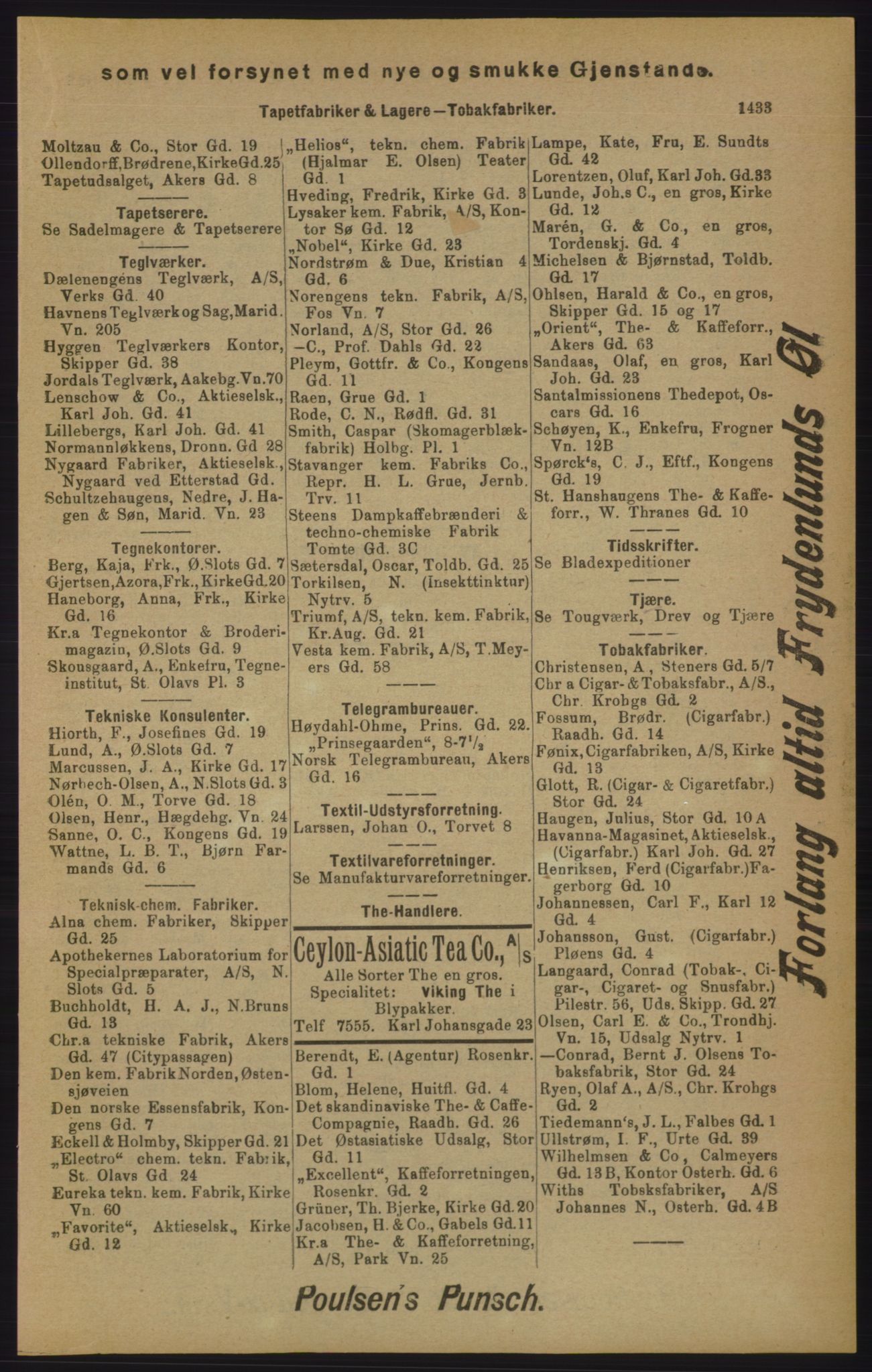 Kristiania/Oslo adressebok, PUBL/-, 1905, p. 1433