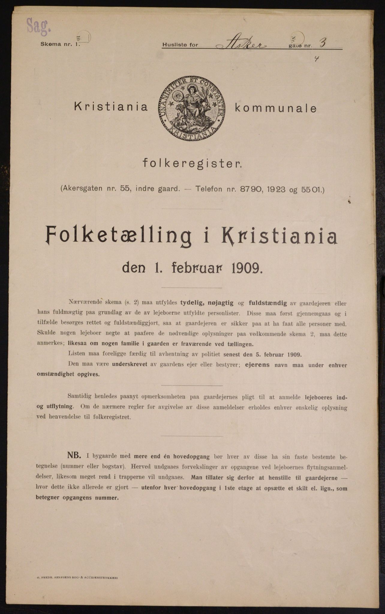 OBA, Municipal Census 1909 for Kristiania, 1909, p. 2357