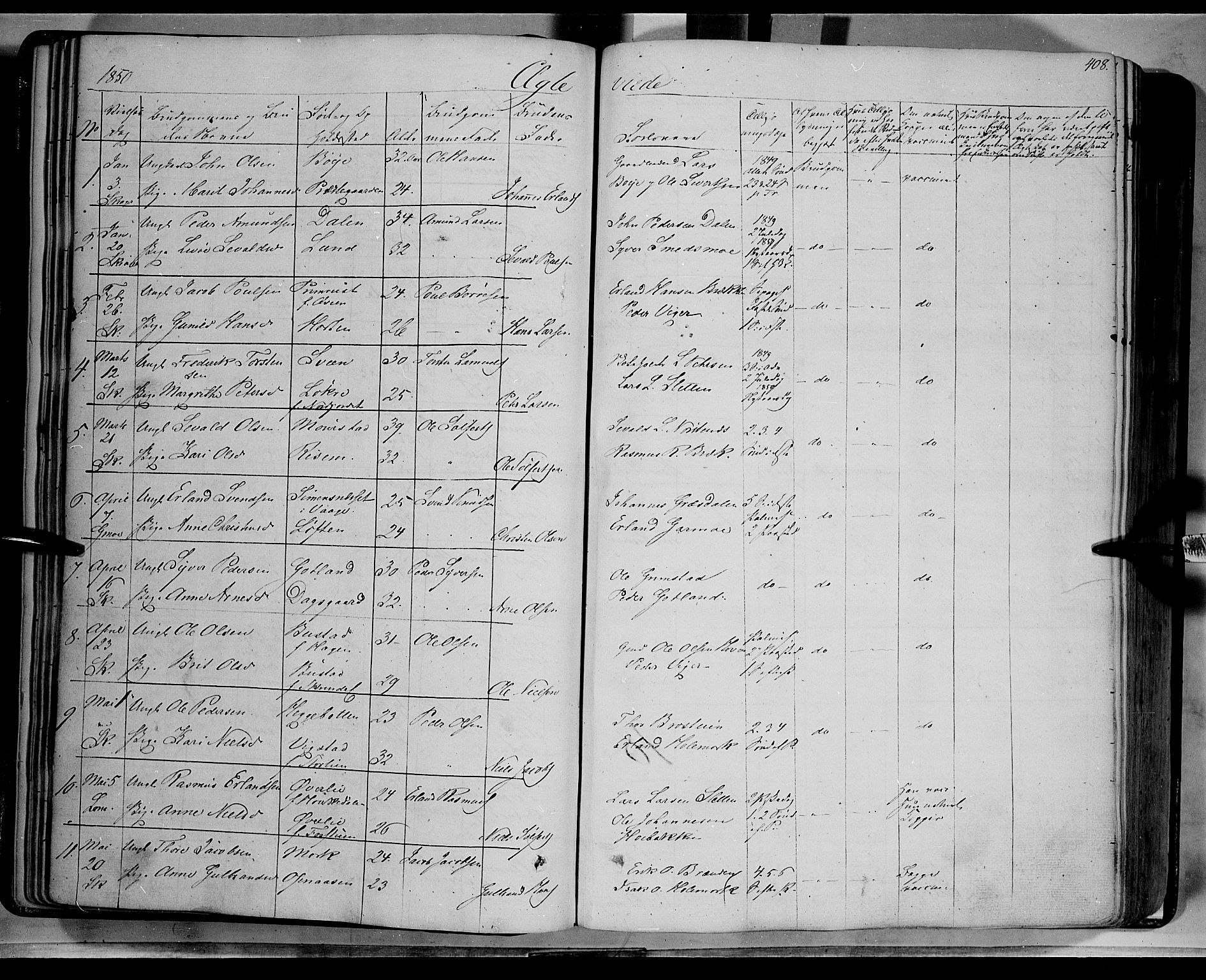 Lom prestekontor, SAH/PREST-070/K/L0006: Parish register (official) no. 6B, 1837-1863, p. 408
